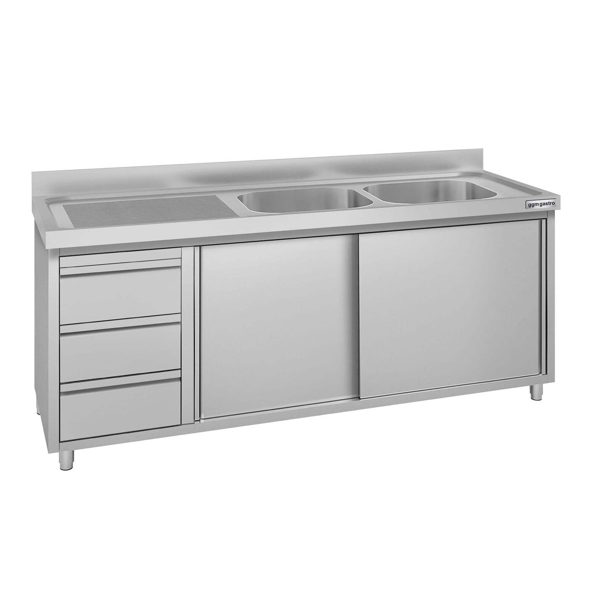 Meuble évier ECO - 2000 x 600 mm - avec 3 tiroirs & 2 bacs à droite