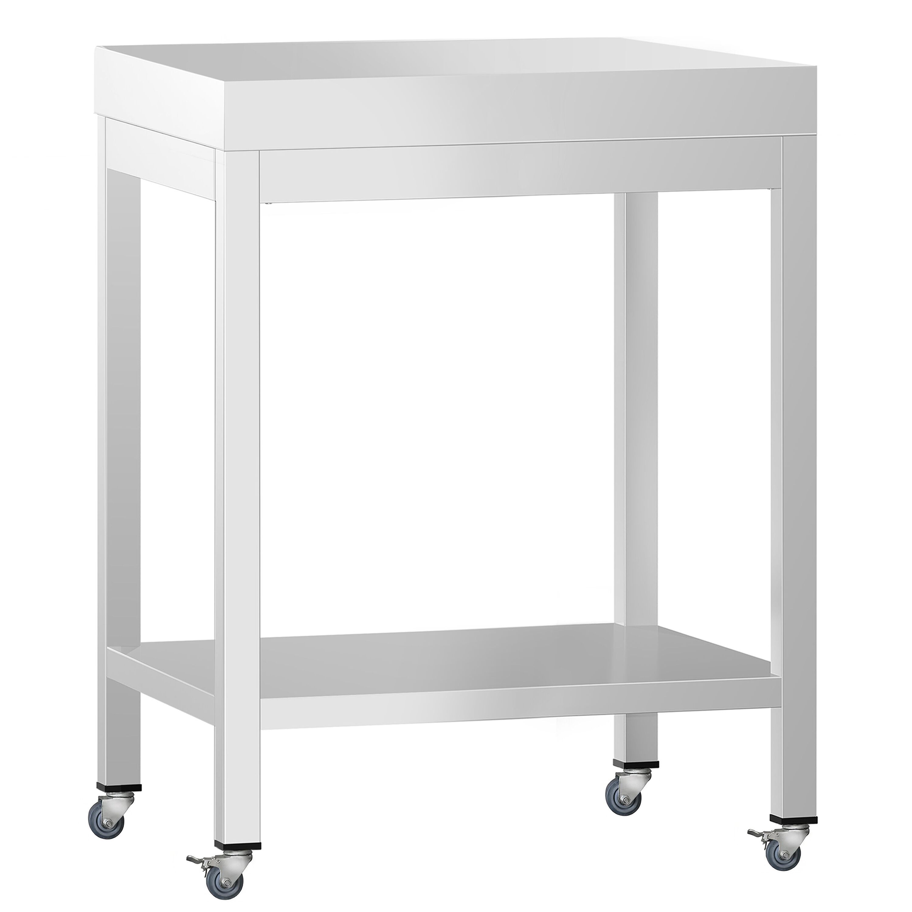 Table de travail en inox PREMIUM - 600 x 700 mm - avec tablette inférieure et roulettes