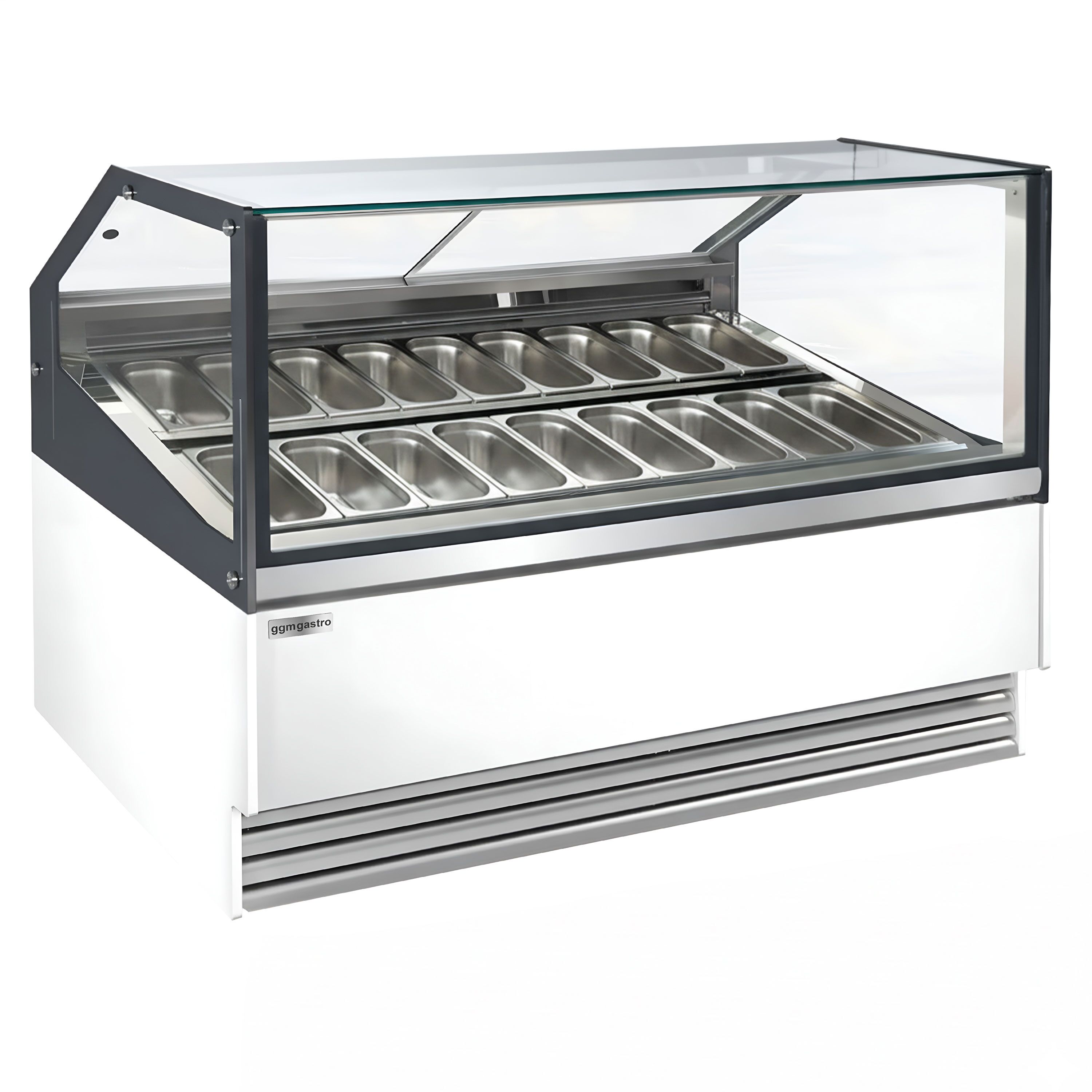 Vitrine à glace THEO – 1730 mm – refroidissement ventilé – pour 18 bacs à glace de 5 litres – Blanc