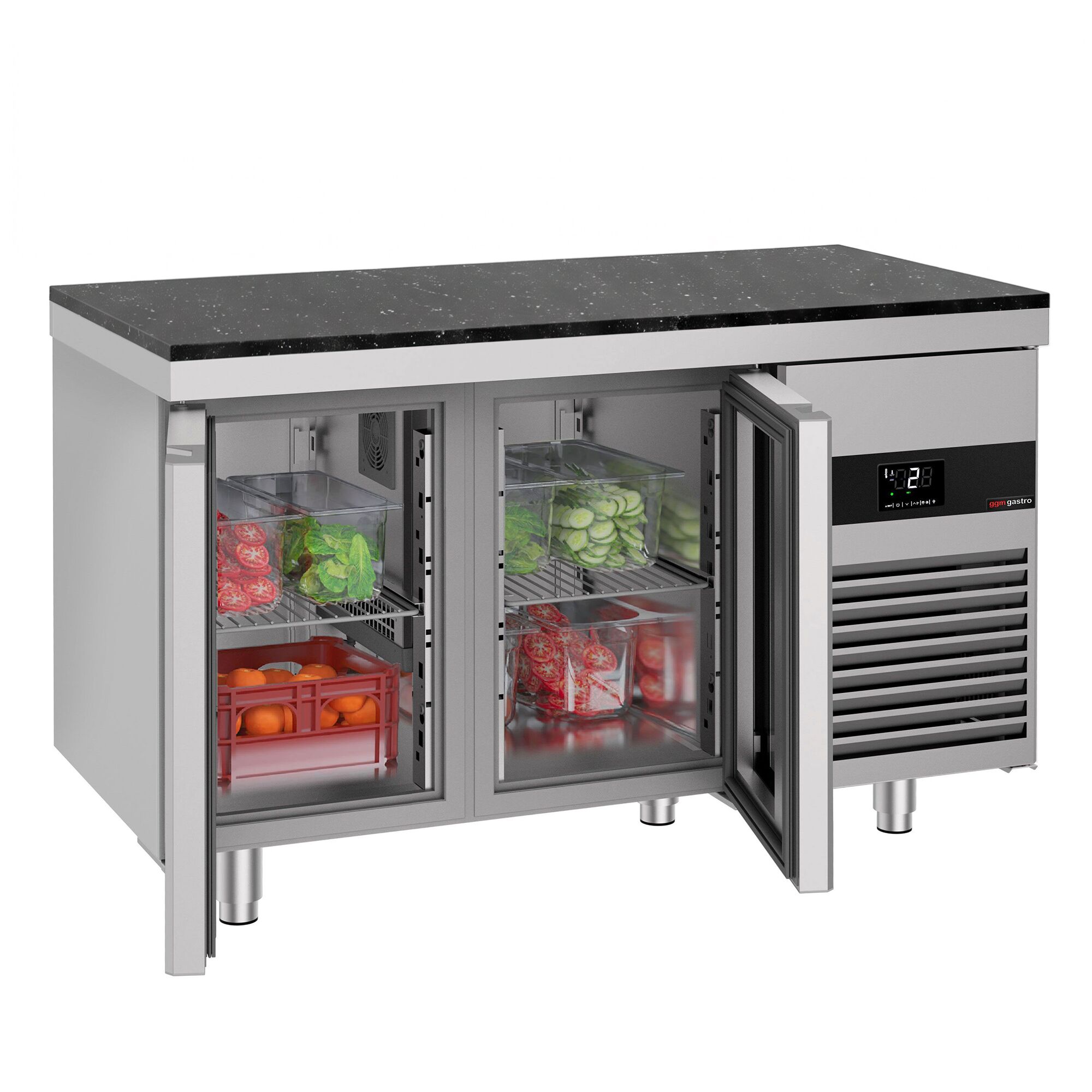 PREMIUM Refrigerated Counter – 1400 × 700 mm – with 2 Glass Doors – incl. Granite Worktop