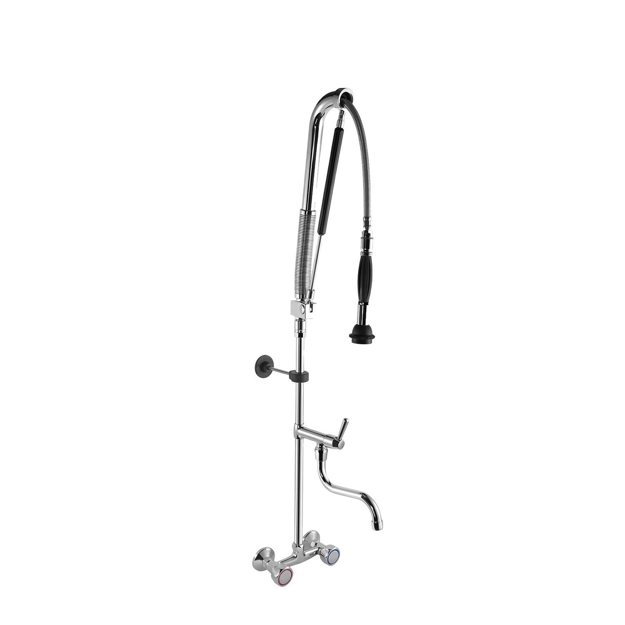 Wall-mounted twin-inlet pre-rinse spray unit 10000 - wall-mounted - with single-lever mixer, spray gun, flexible hose & wall mount - height 1115mm