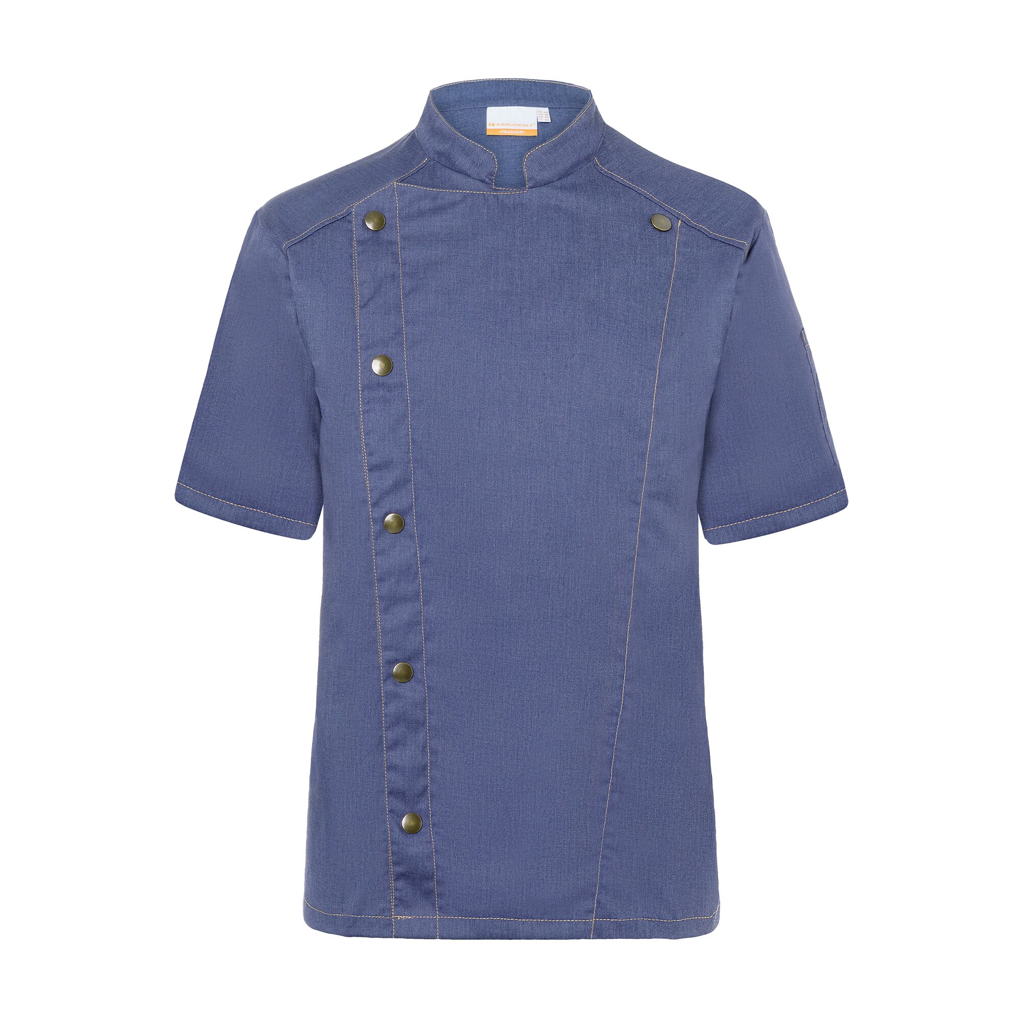 KARLOWSKY | Short-Sleeve Chef Jacket Jeans Style – Vintage Blue - Size 48 - Press-Stud Closure