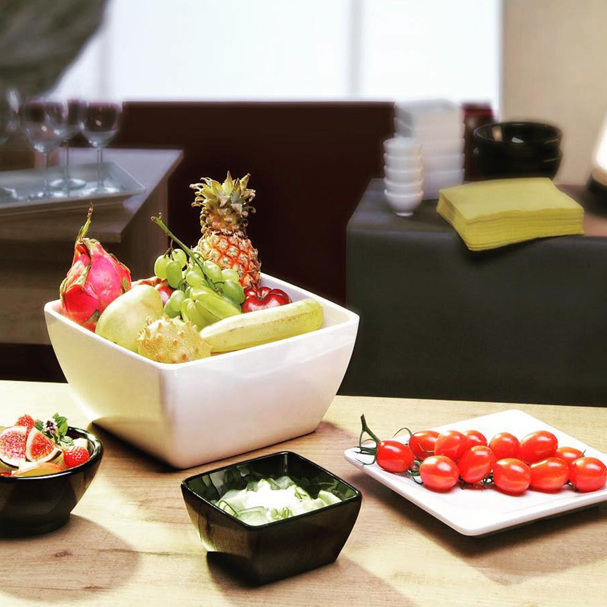 (6 pièces) Coupelles à sauce - PURE - Melamine - 50 ml - carré - Noir