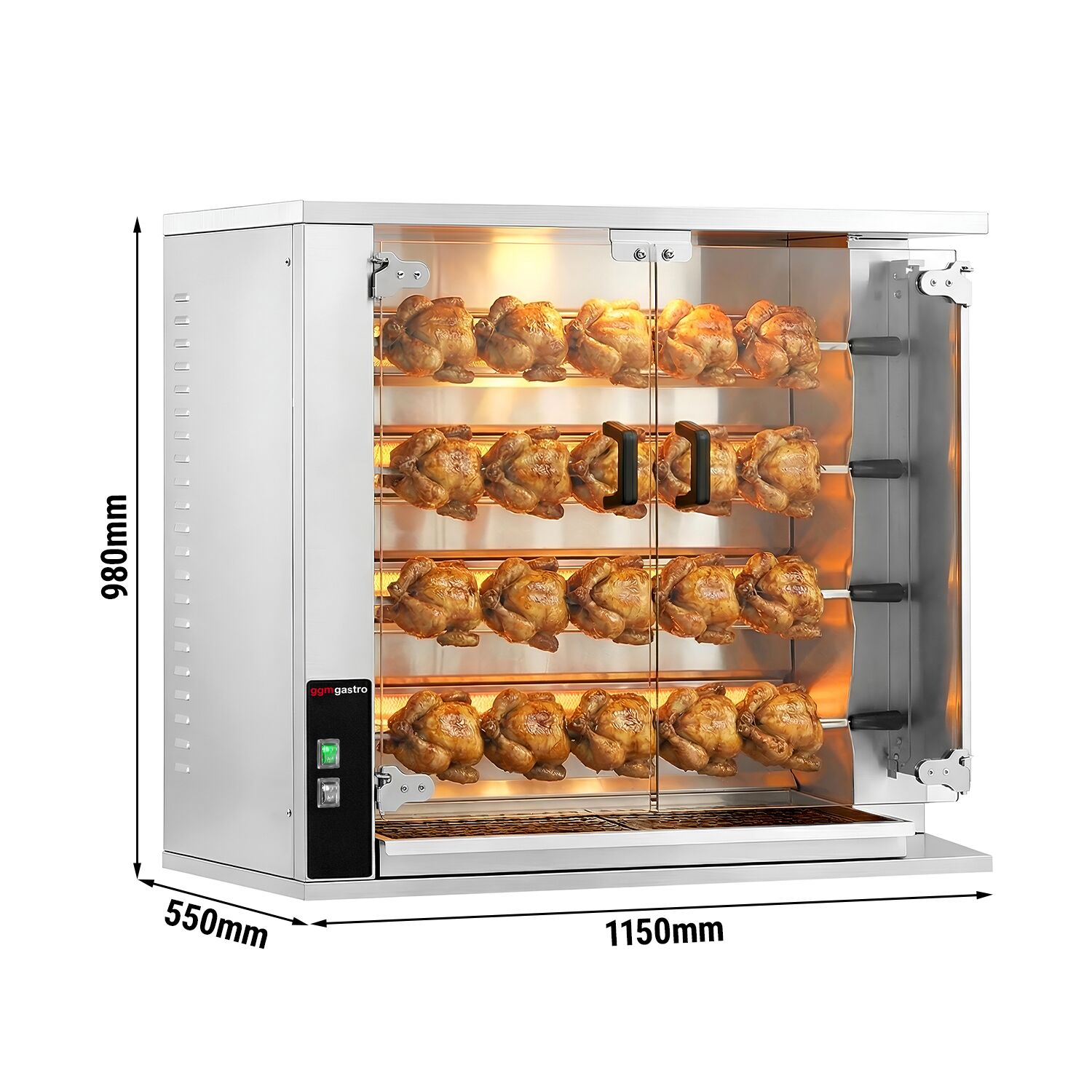 Gaz Rôtissoire à poulets Verticale - avec 4 broches pour jusqu’à 20 poulets - 18,8kW