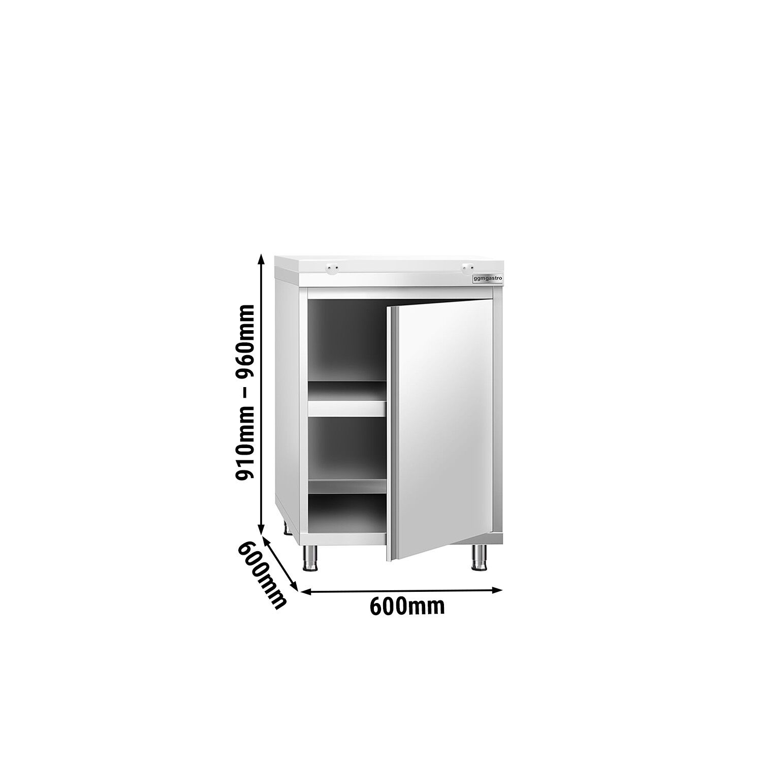 Table armoire en acier inoxydable PREMIUM - 600x600mm - avec portes battantes - pour produits céréaliers, produits laitiers - incl. plateau de découpe Blanc PEHD (HACCP)
