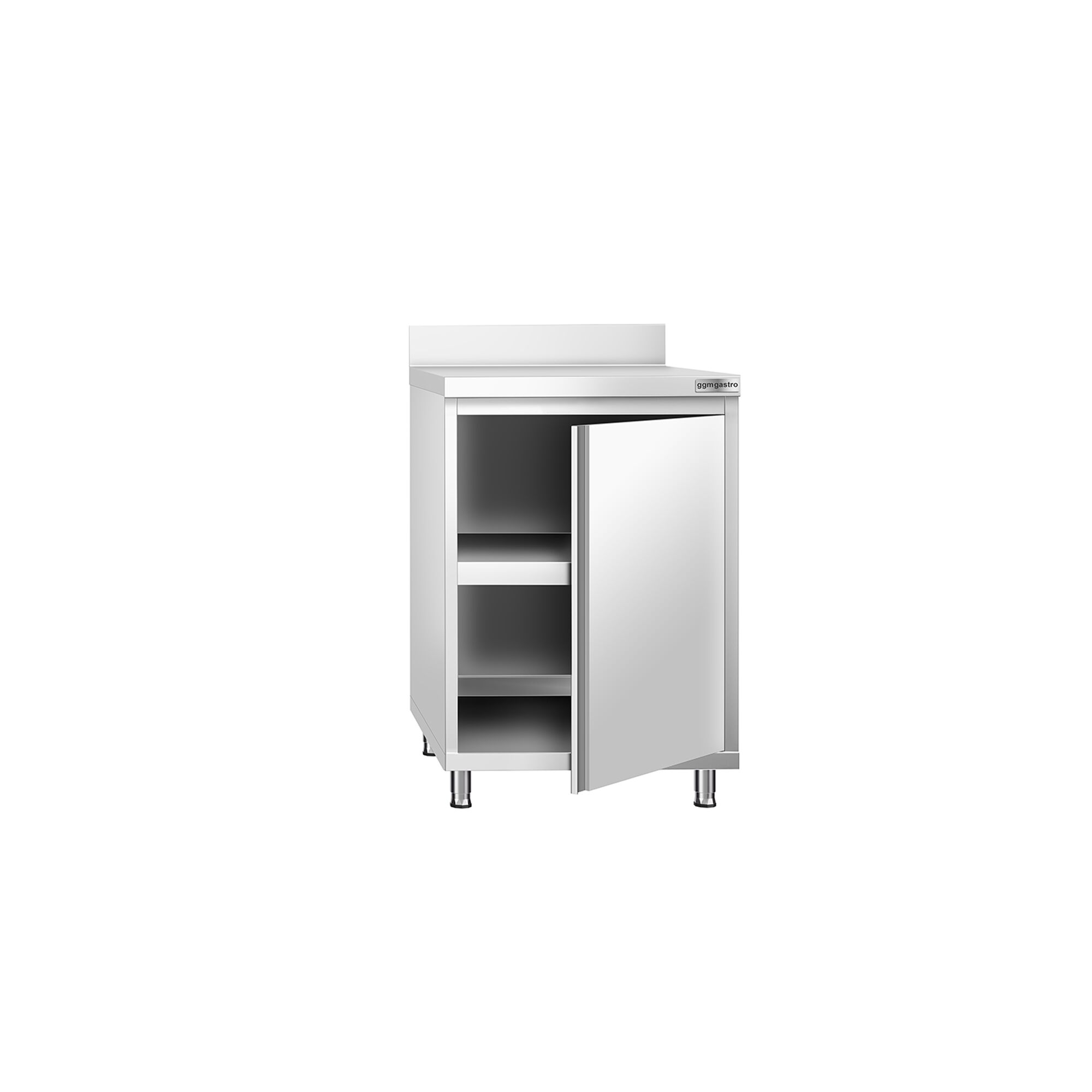 Table armoire en acier inoxydable PREMIUM - 600x600mm - avec portes battantes - avec dosseret