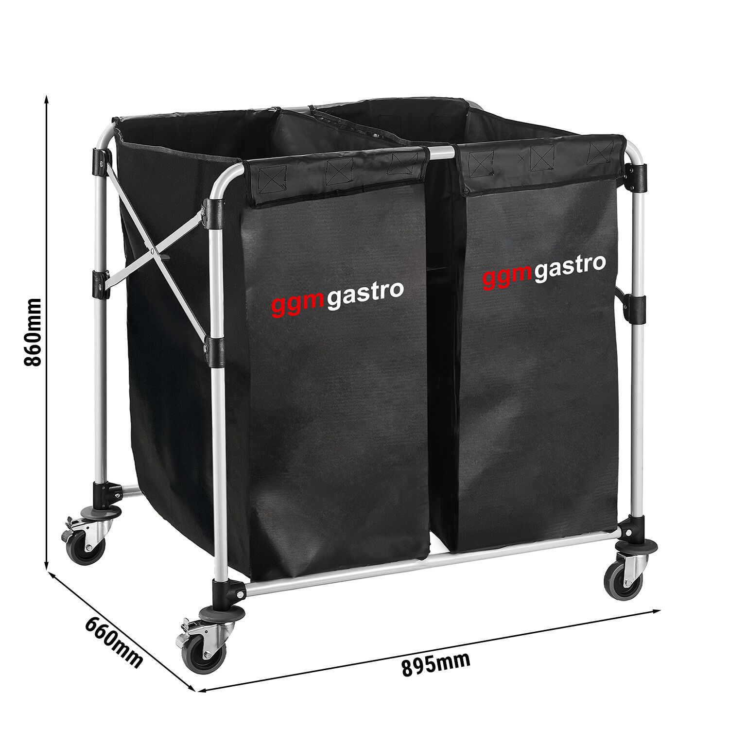 Chariot à linge - pliant - 2x 150L - cadre en aluminium - Noir