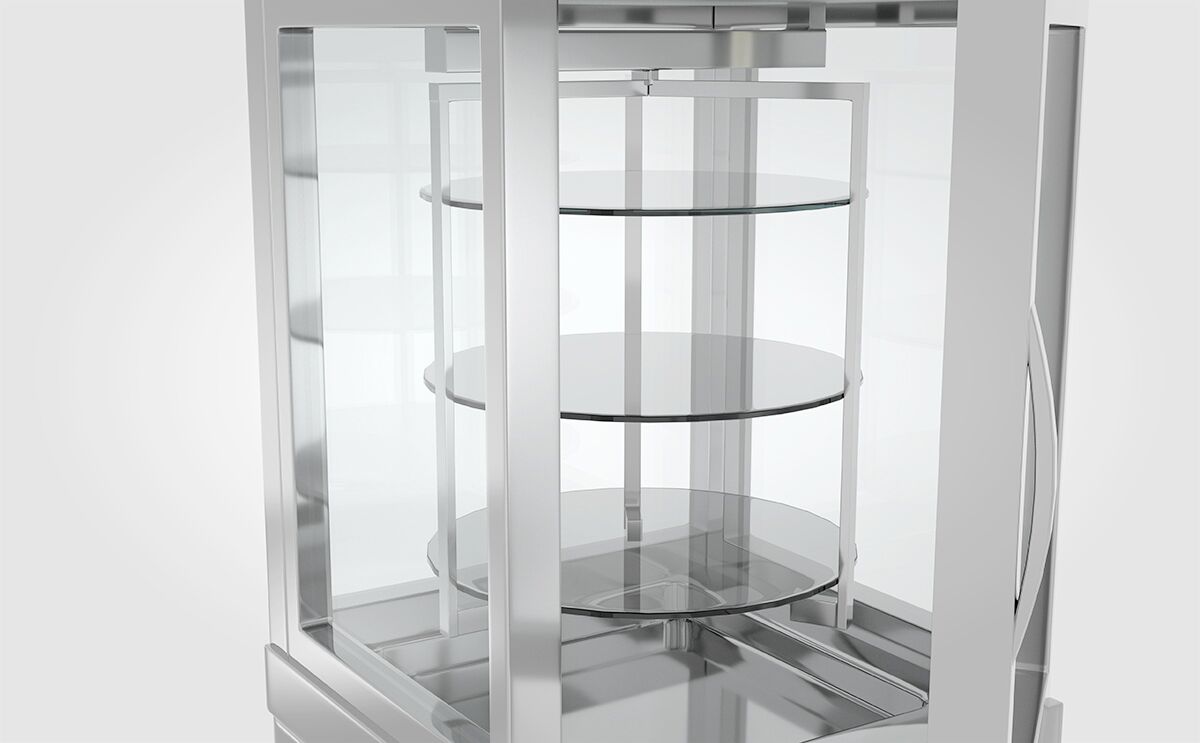 4-Sided Glass Display Fridge - 935L - 1320mm - with 14 rotating shelves - 2 doors - Silver