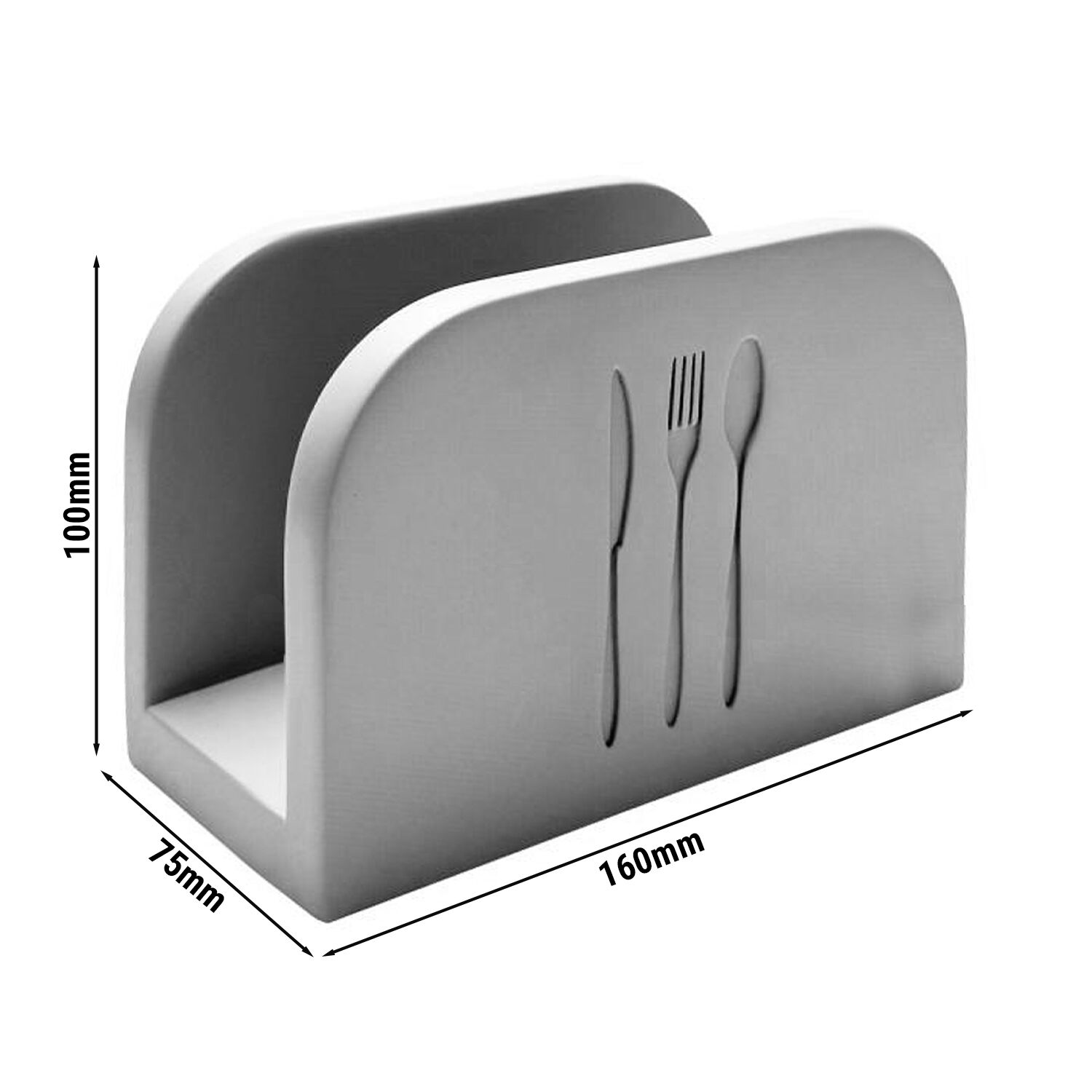 (6 pcs) Porte-serviettes de table - ELEMENT - Béton - pour env. 50 serviettes cocktail - 160x75x100mm - Gris - avec dessous anti-rayures