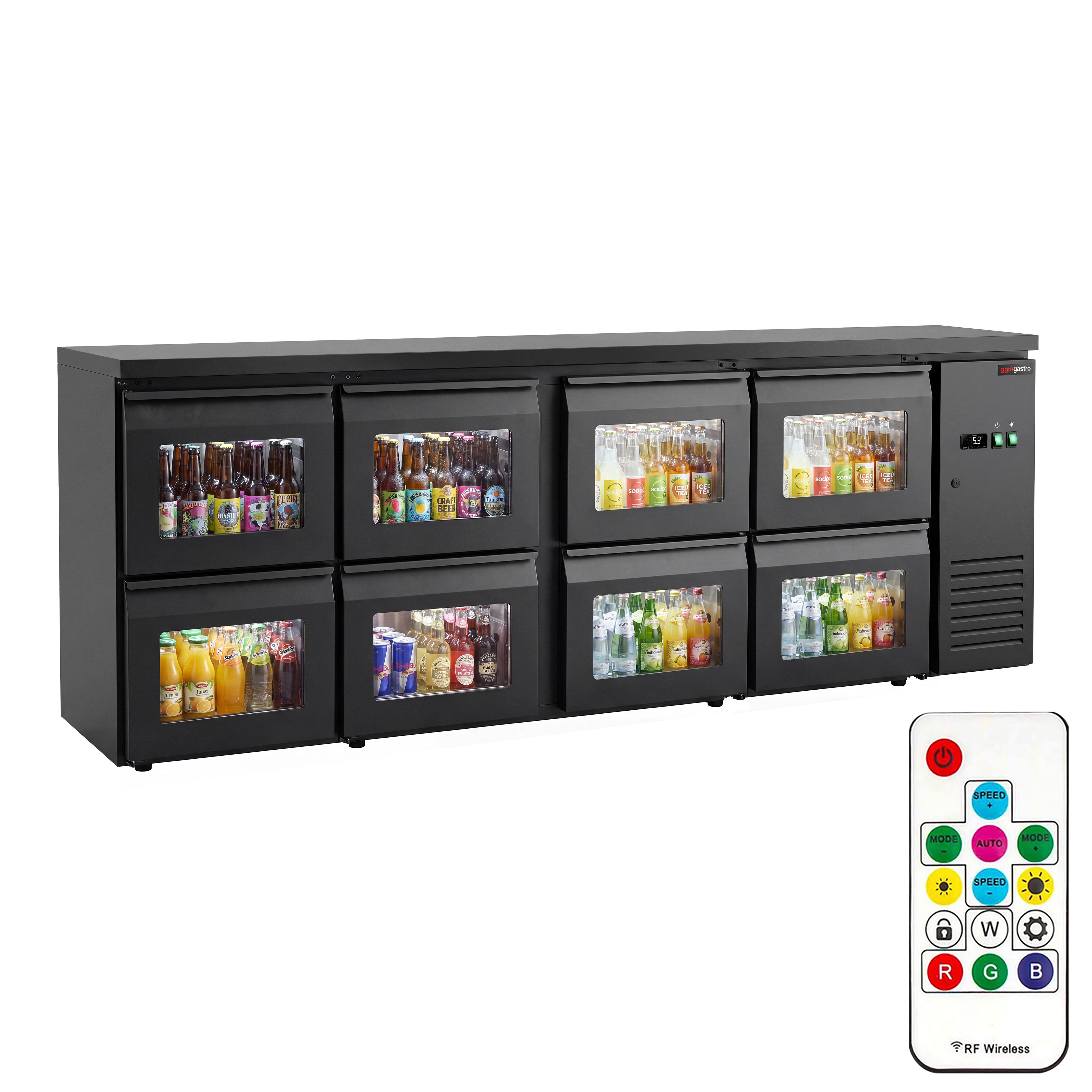 Commercial Back Bar Cooler ECO – 2540 mm – with 8 Glass Drawers – with RGB LED Lighting