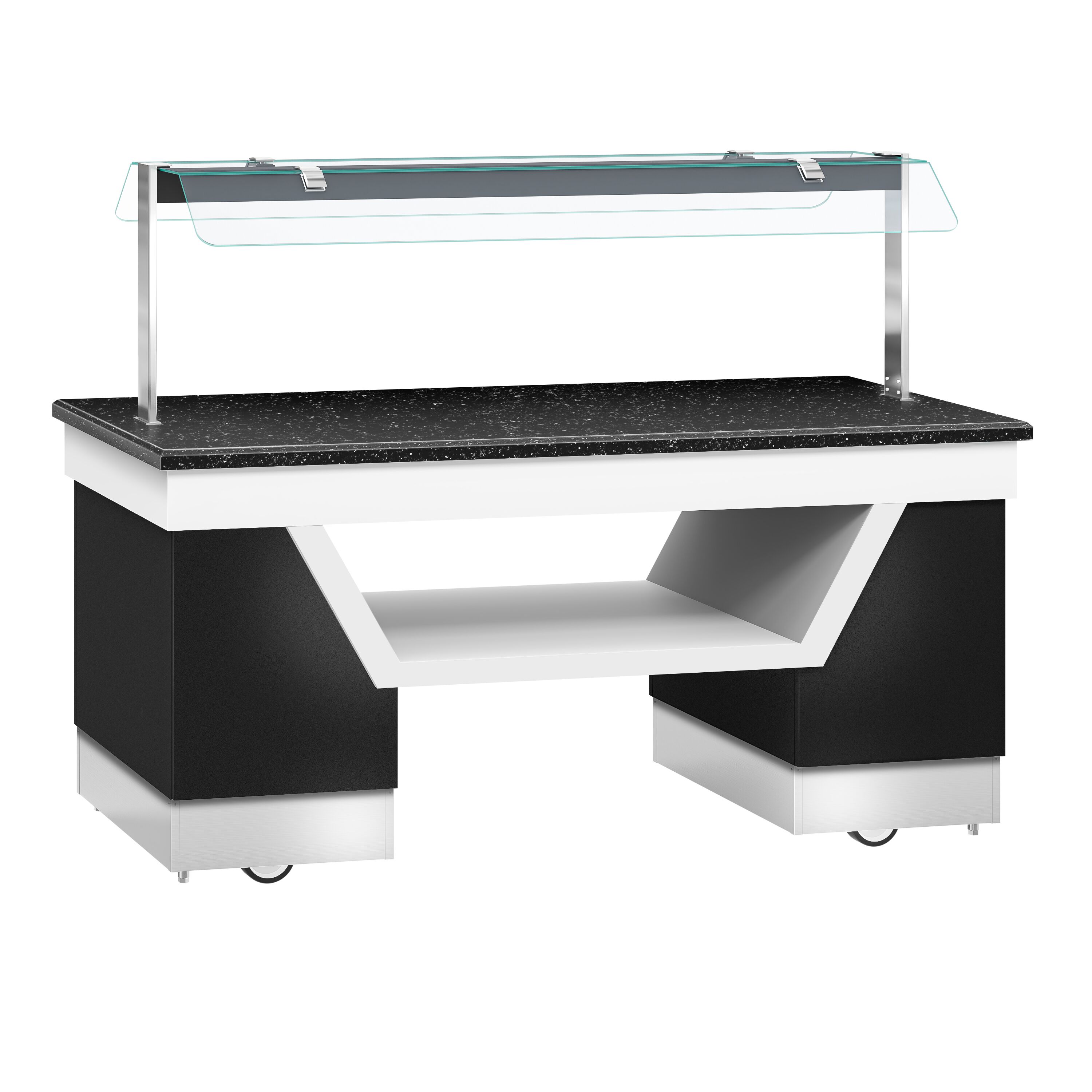 Refrigerated Salad Bar BELFAST - 2000mm - with Refrigerated Frost Top + Flat Glass Sneeze Guard - on Castors - Black