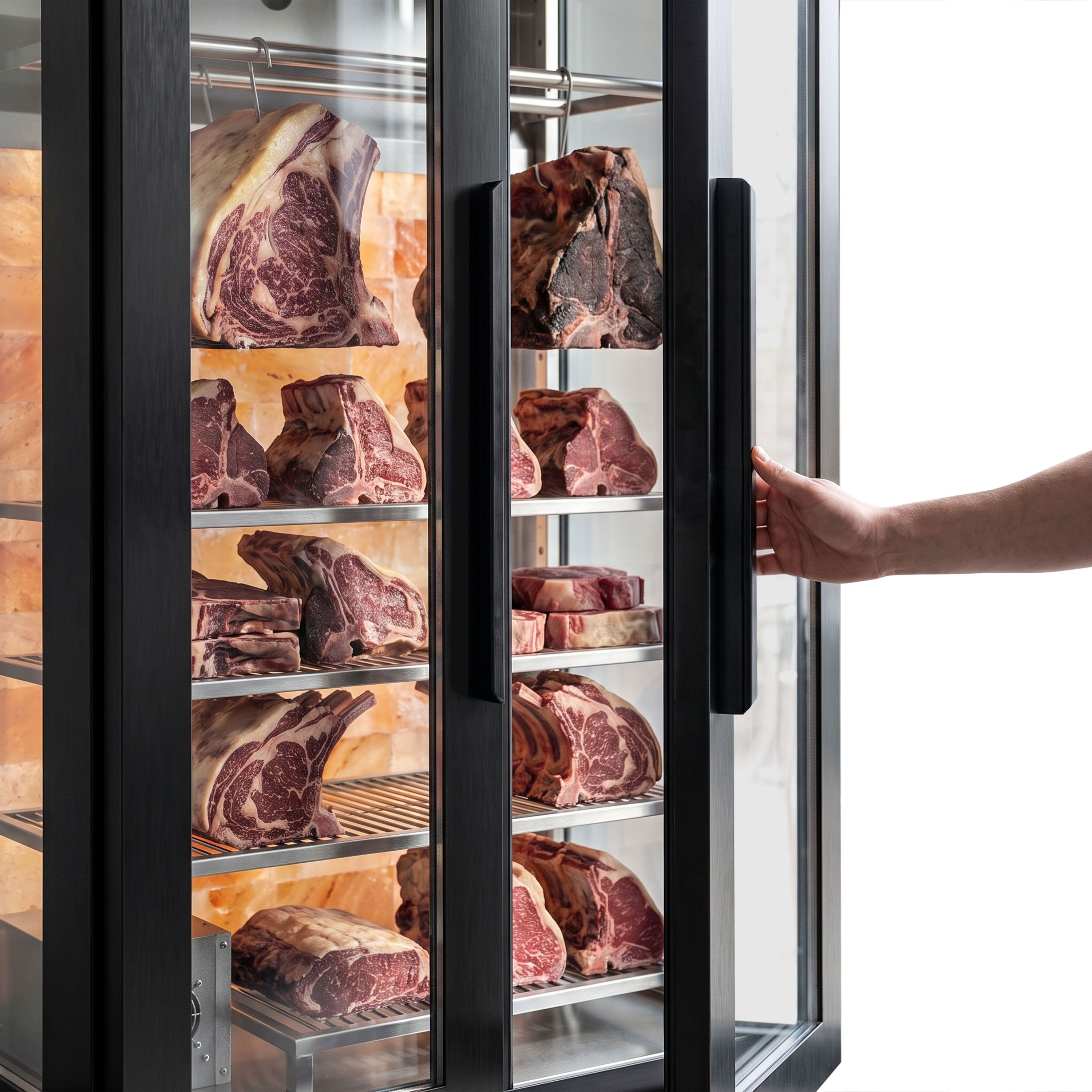 Dry Aging Fleischreifeschrank - 1000mm - 2 Glastüren - Schwarz