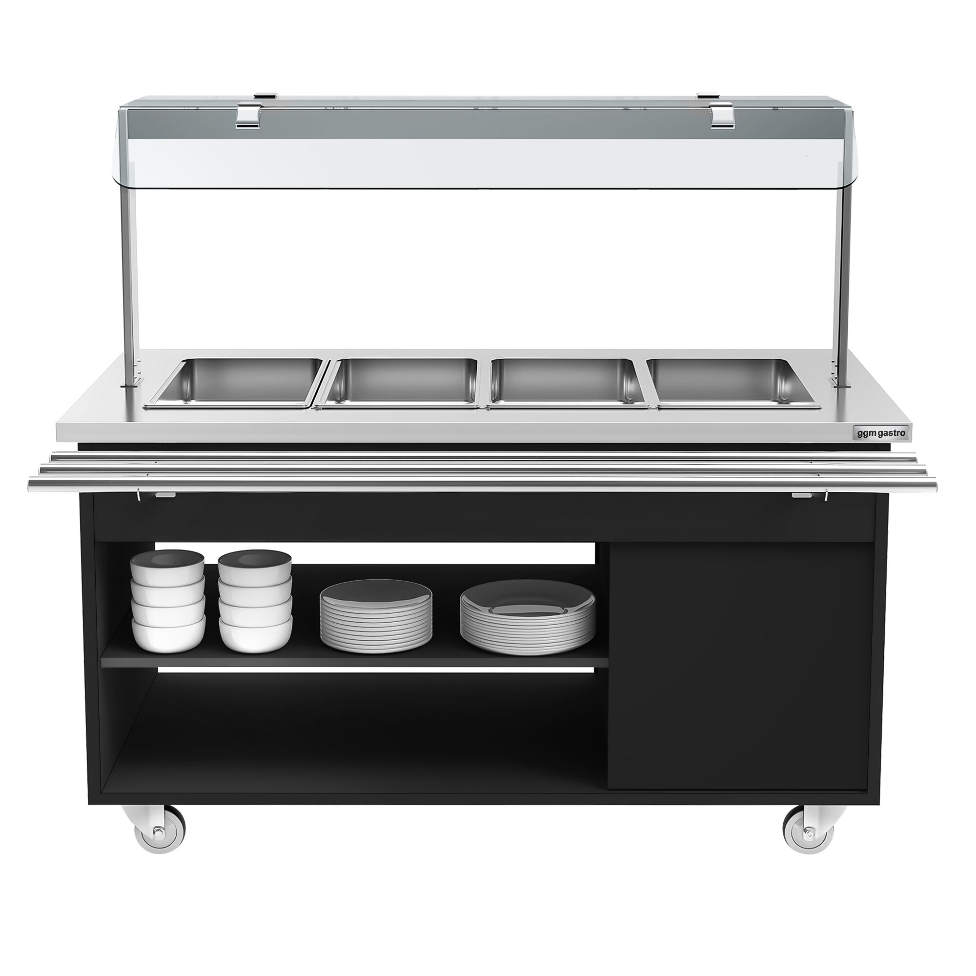 Buffet self-service chaud DANZIG - 1600mm - 4 bacs GN 1/1 - avec Glissière pour plateaux - Noir