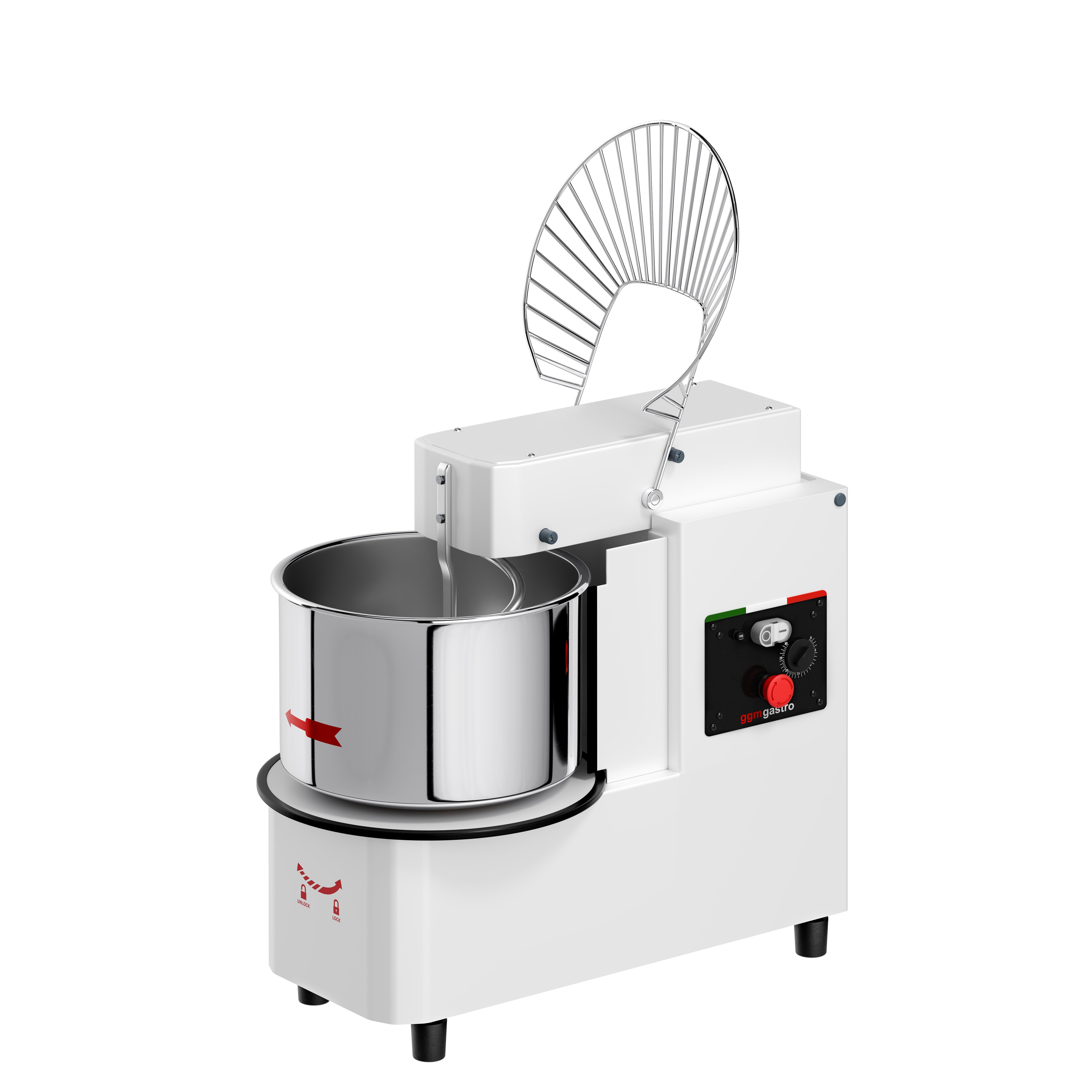 Pétrin à Pâte / Pétrin à spirale - 33 Litres / 25 kg - 1 Vitesse - Cuve Amovible & Tête Relevable - Fonction Minuterie