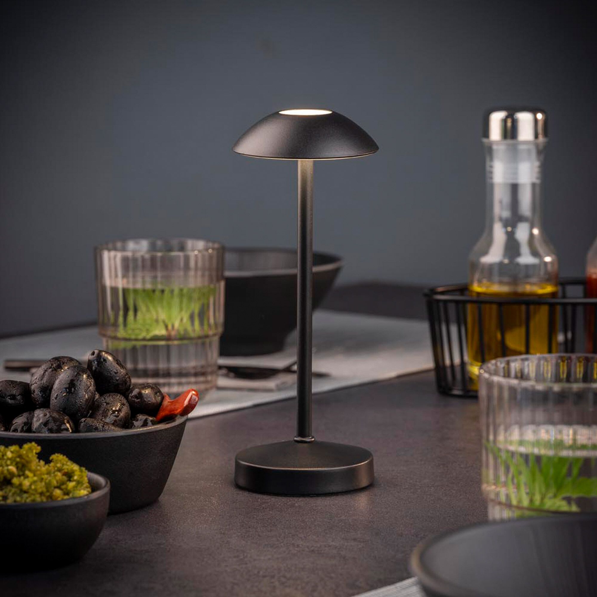 (4 pièces) Lampe de table – ALVA – dimmable en 3 niveaux – Ø 80 mm – Noir