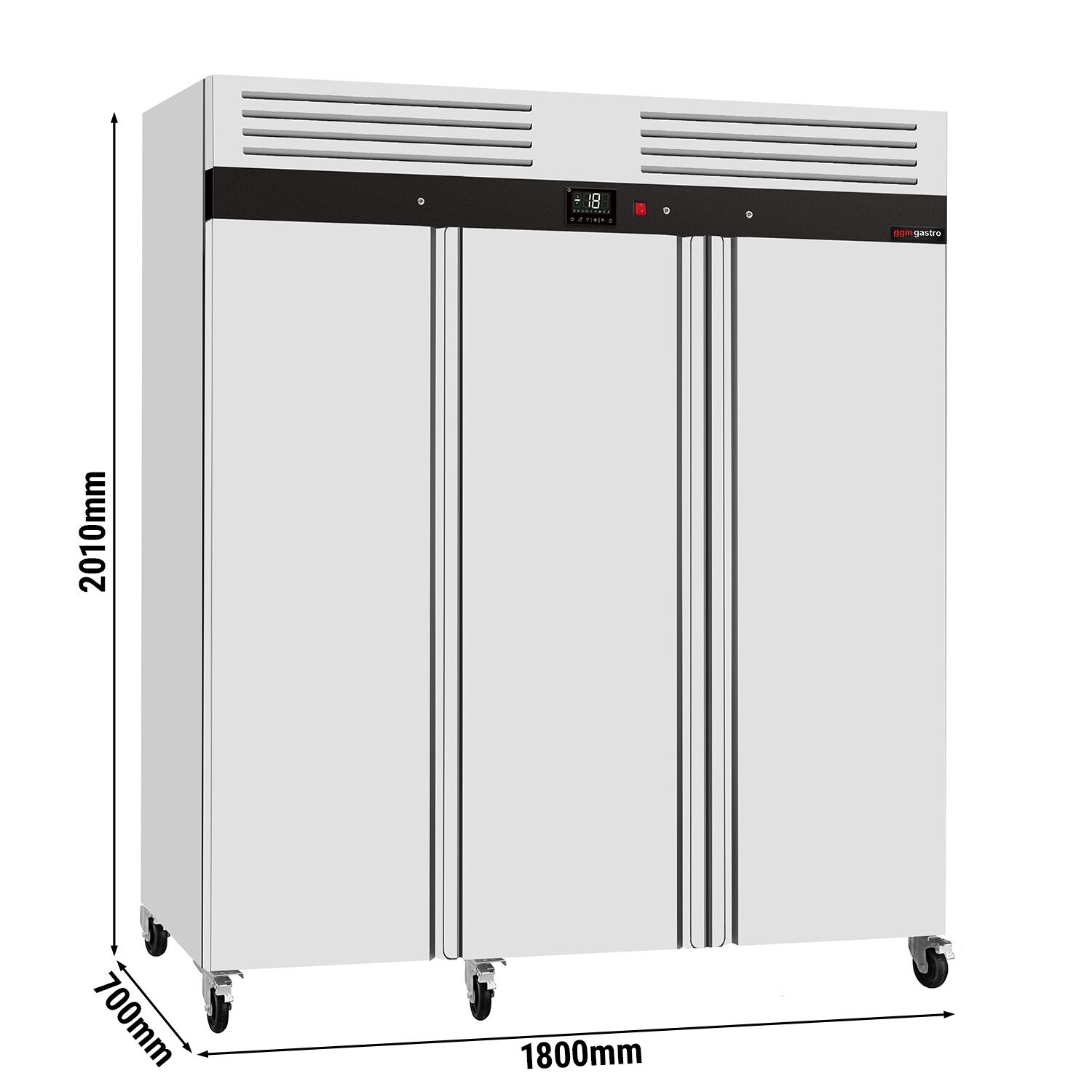 Armoire réfrigérée négative en acier inoxydable ECO - 1800 litres - avec 3 portes en inox - face intérieure des portes en plastique