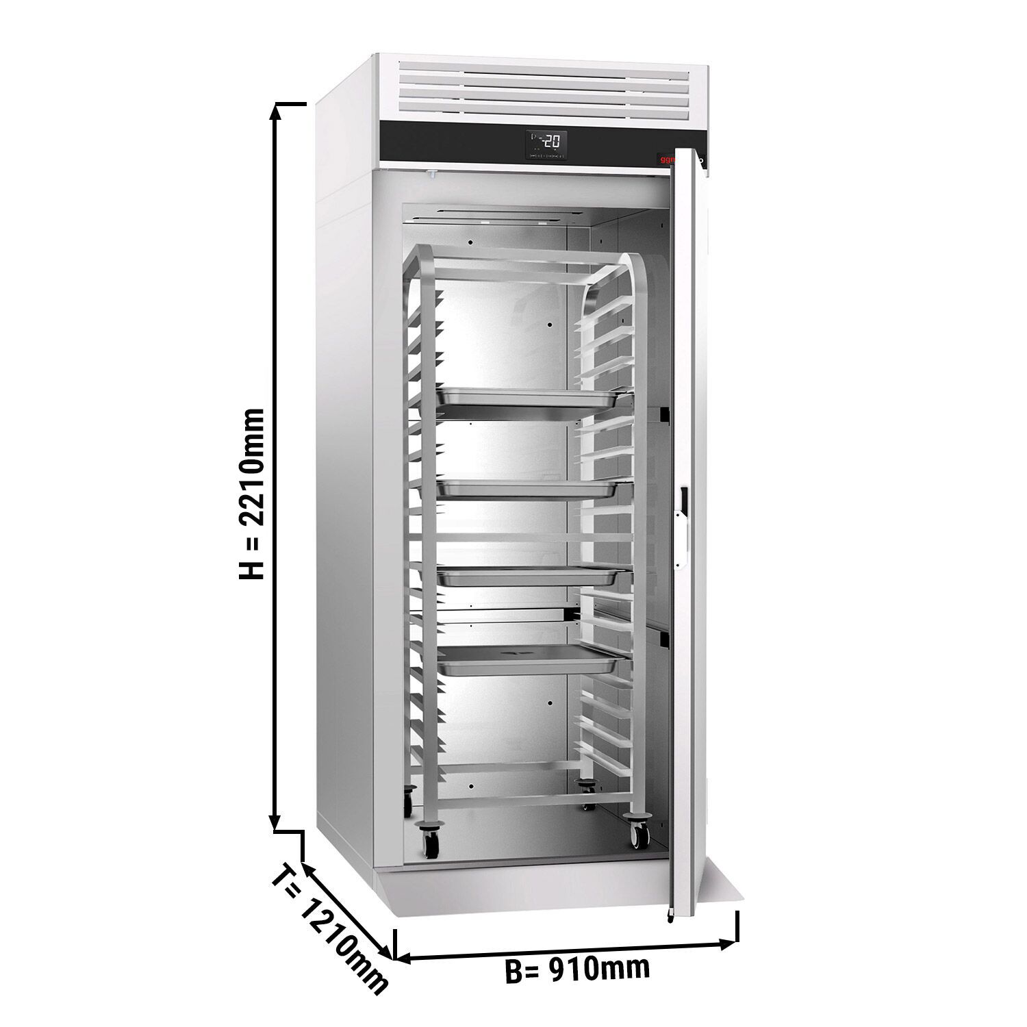 Roll-In Freezer Stainless steel PREMIUM - GN 2/1 - EN 600x400mm - 700L - with 1 door