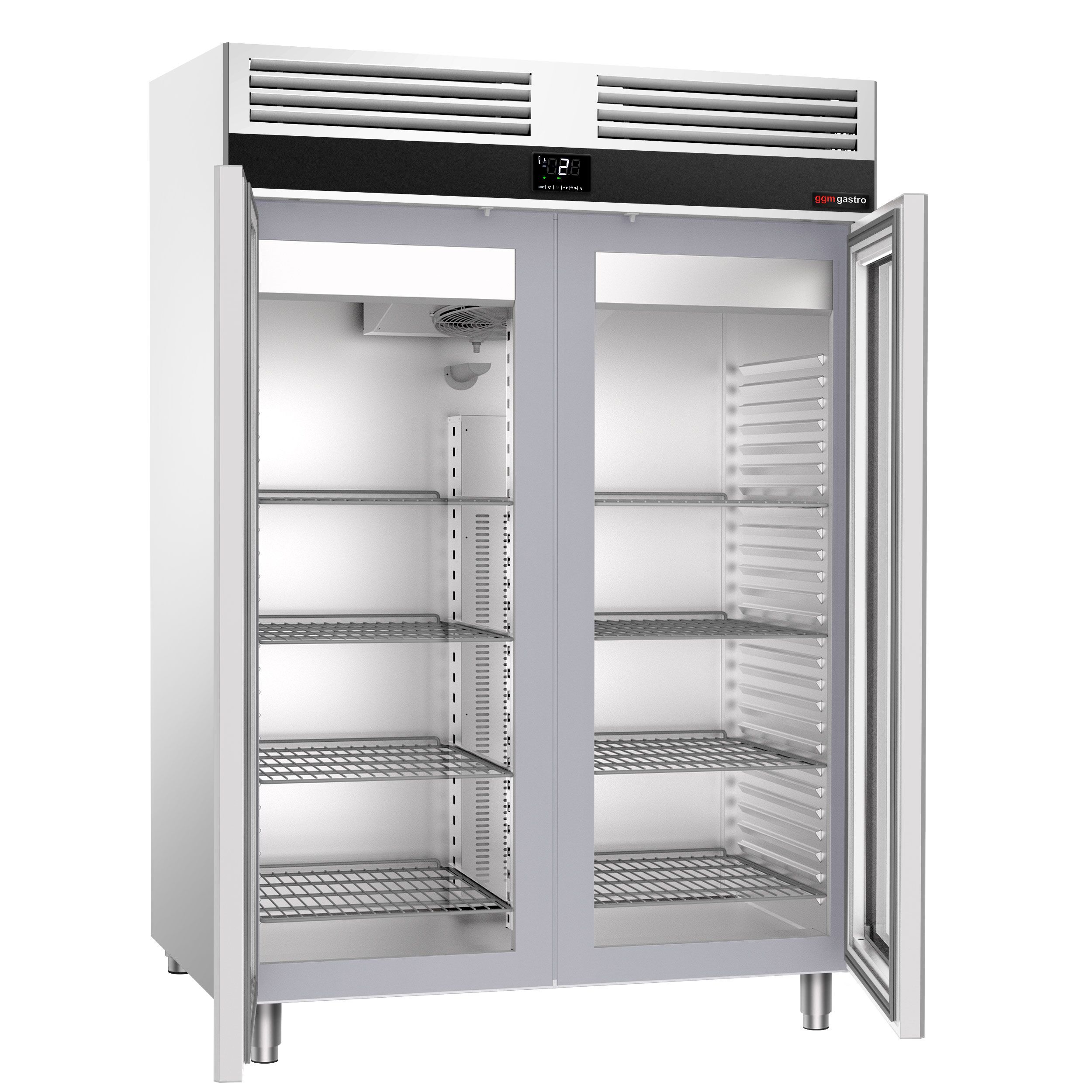 Glass Door Upright Fridge Stainless steel PREMIUM - GN 2/1 - 1350L - with 2 glass doors