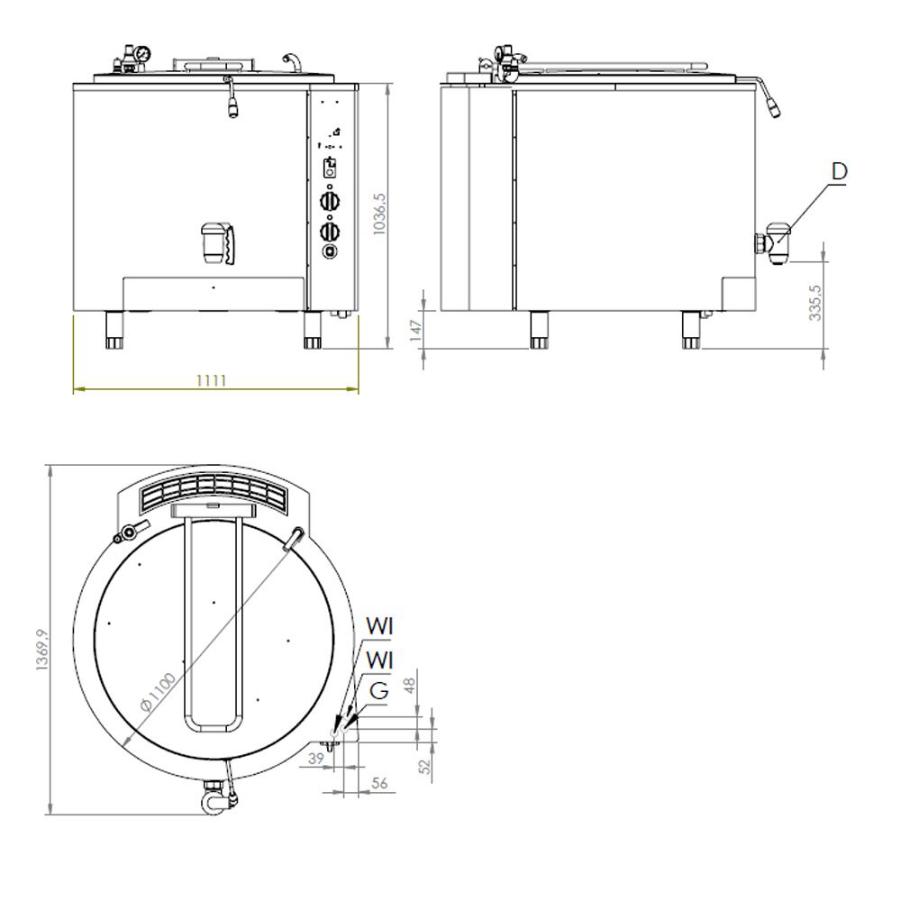 Gas Boiling Pan - 400L - 45kW - Indirect Heating - with Water Connection