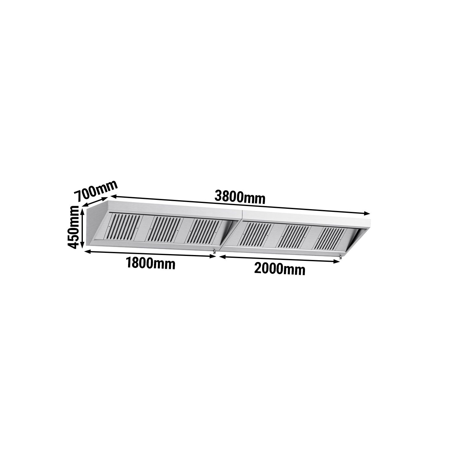 Fali elszívóernyő - 3800 mm - 700 mm mély - Labirintszűrő és világítás - motor nélkül