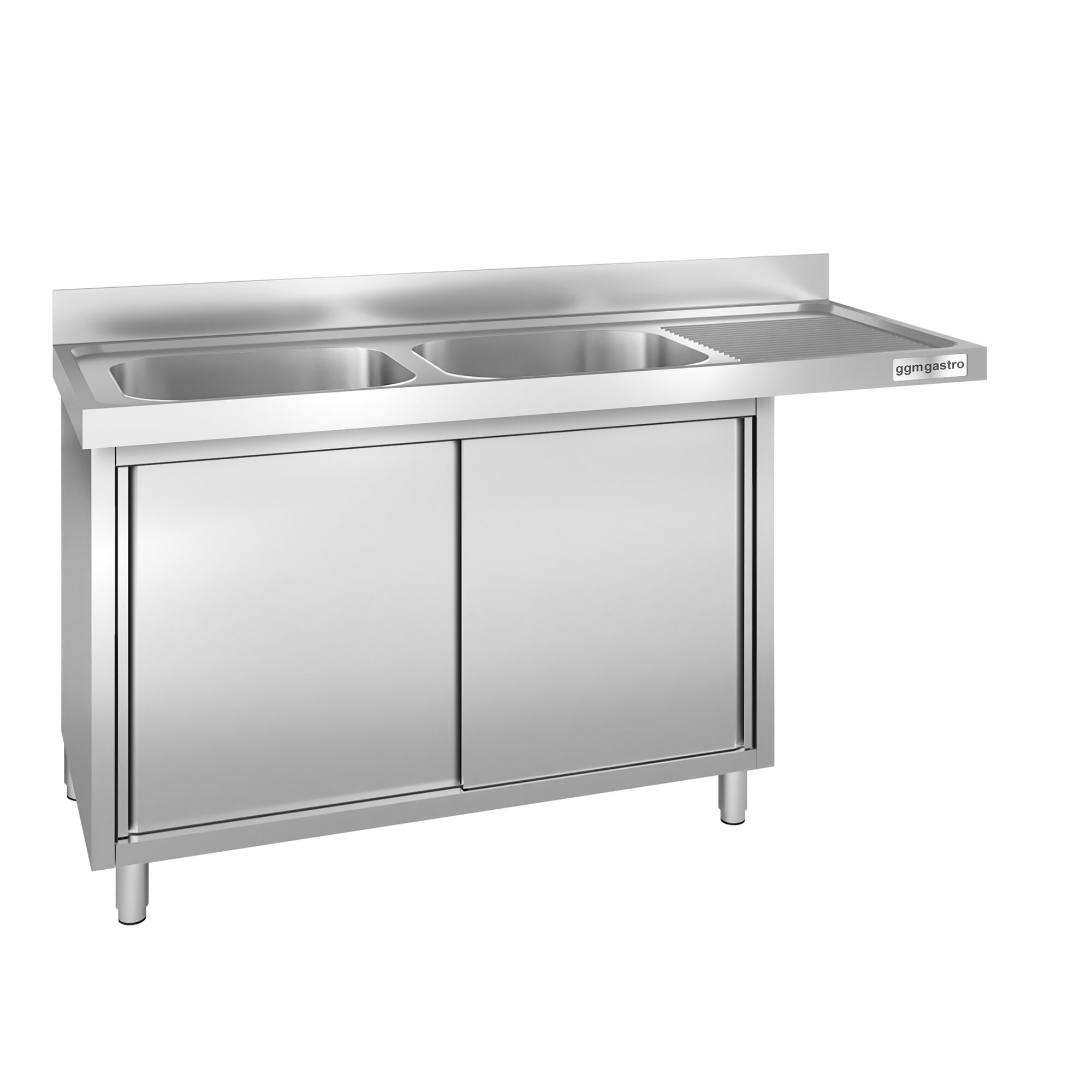 Plonge inox professionnelle PREMIUM - 1800x700mm - 2 bacs à gauche - passage lave-vaisselle à droite