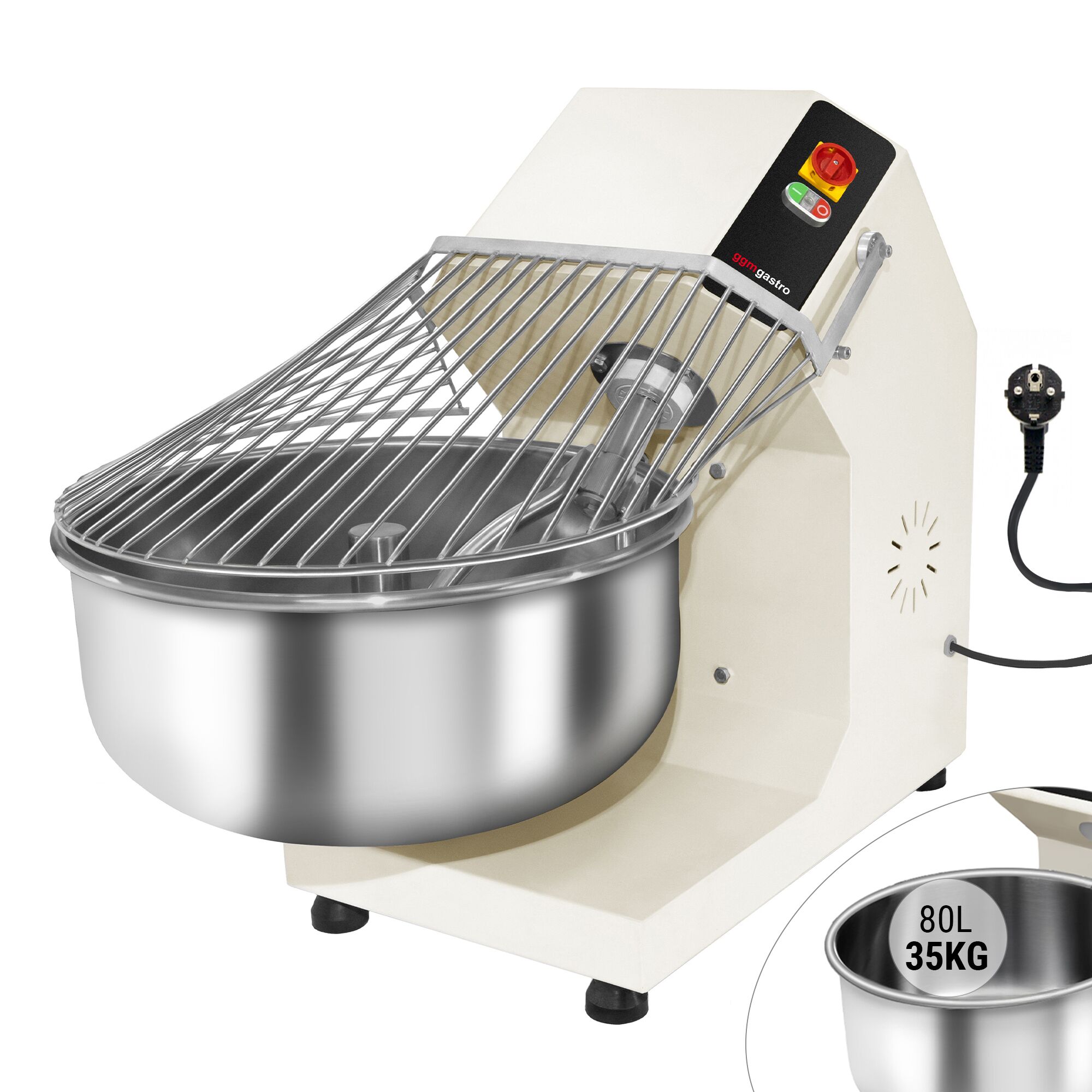 Spiralna miješalica za tijesto - 80 l / 50 kg - 1 brzina - s fiksnom posudom - 230 V - za pizzu i kruh
