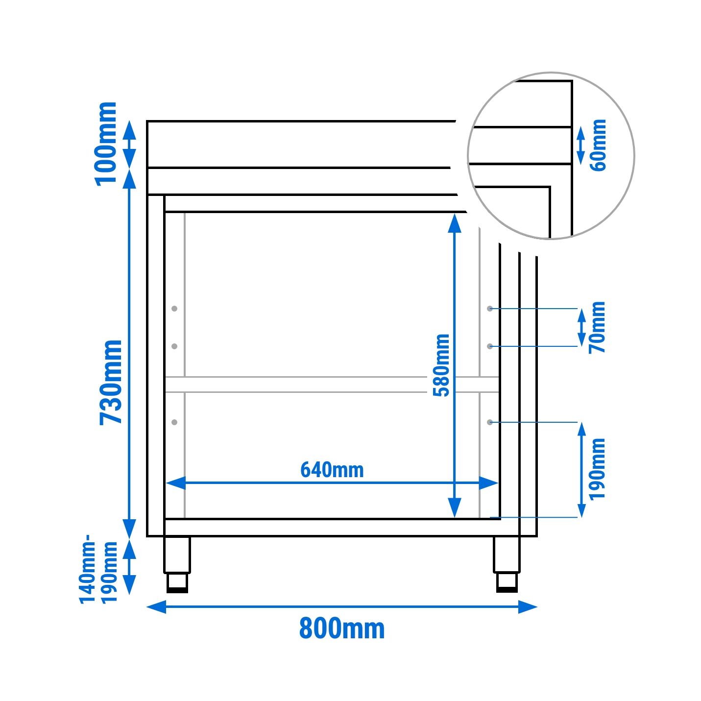 Table armoire en acier inoxydable PREMIUM - 800x700mm - avec portes battantes - avec dosseret