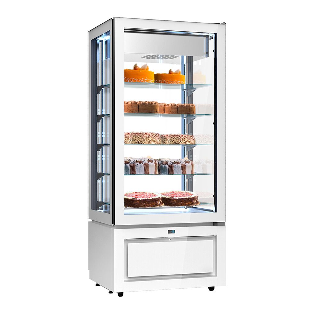 4-Sided Glass Display Freezer - 457L - 805mm - Double glazing - square - with 5 glass shelves - 1 glass door front - White