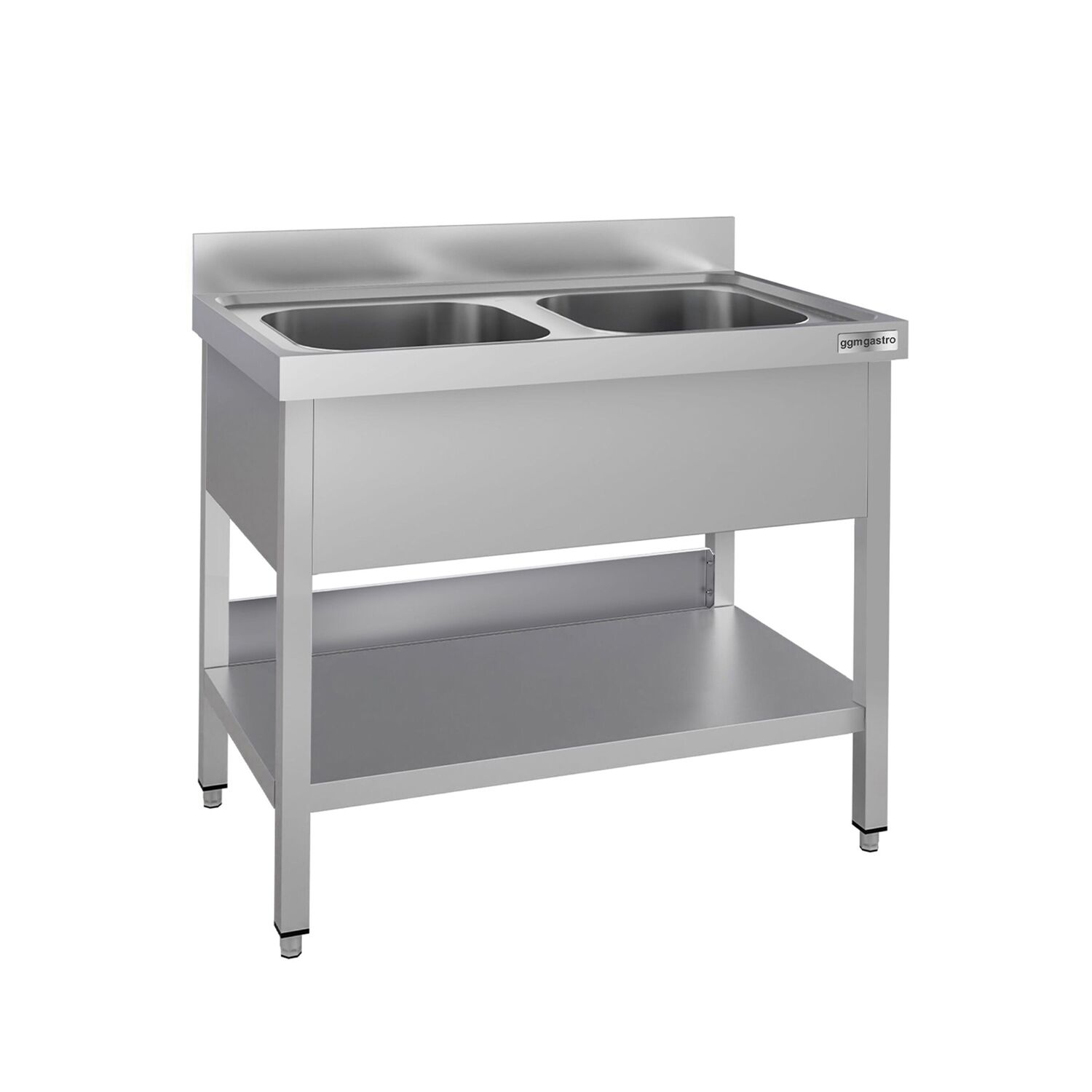 Plonge en inox ECO - 1000x600mm - avec étagère basse - 2 bacs au centre