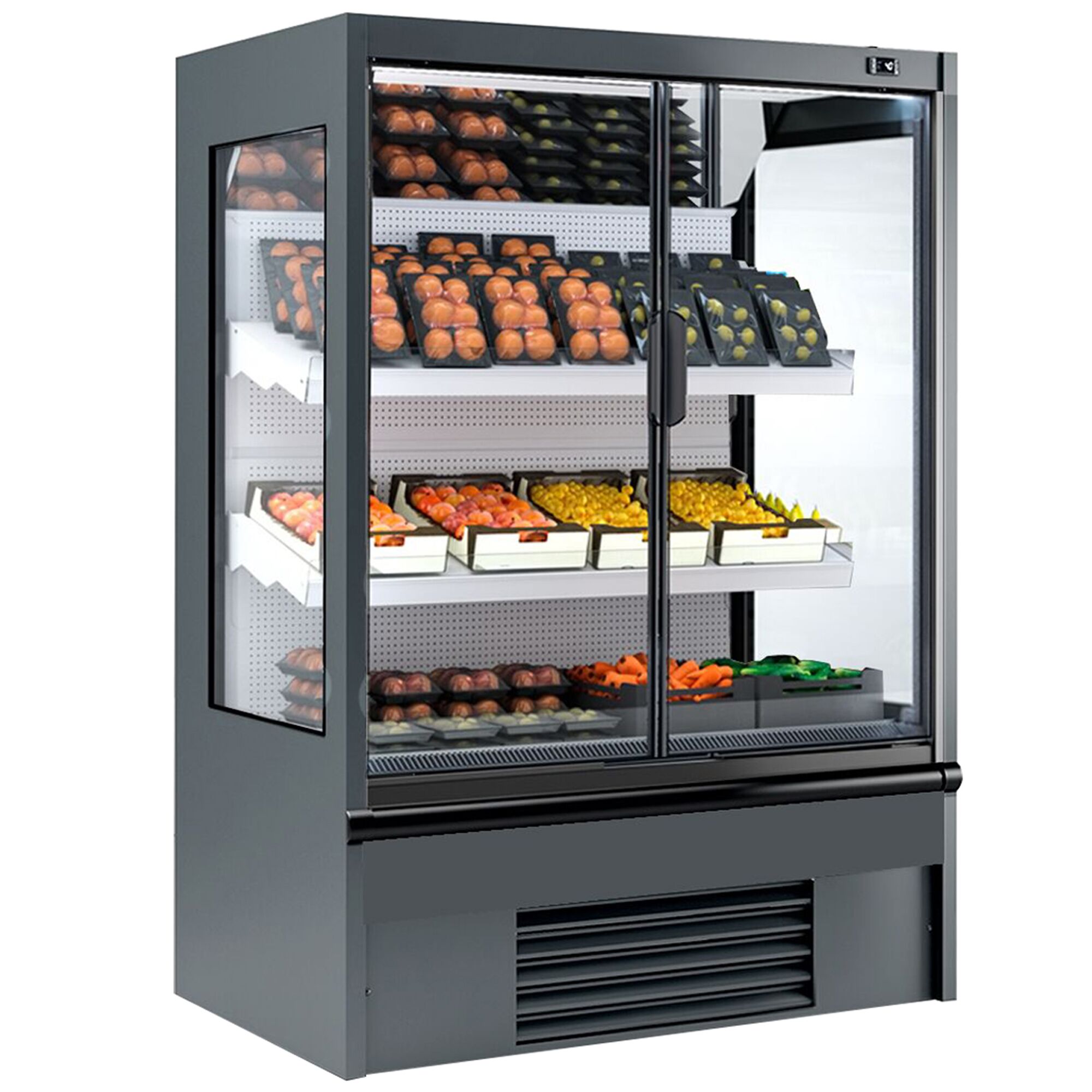 Commercial multideck display fridge - 1018mm - 278L - with 2 hinged glass doors & 2 shelves - Anthracite