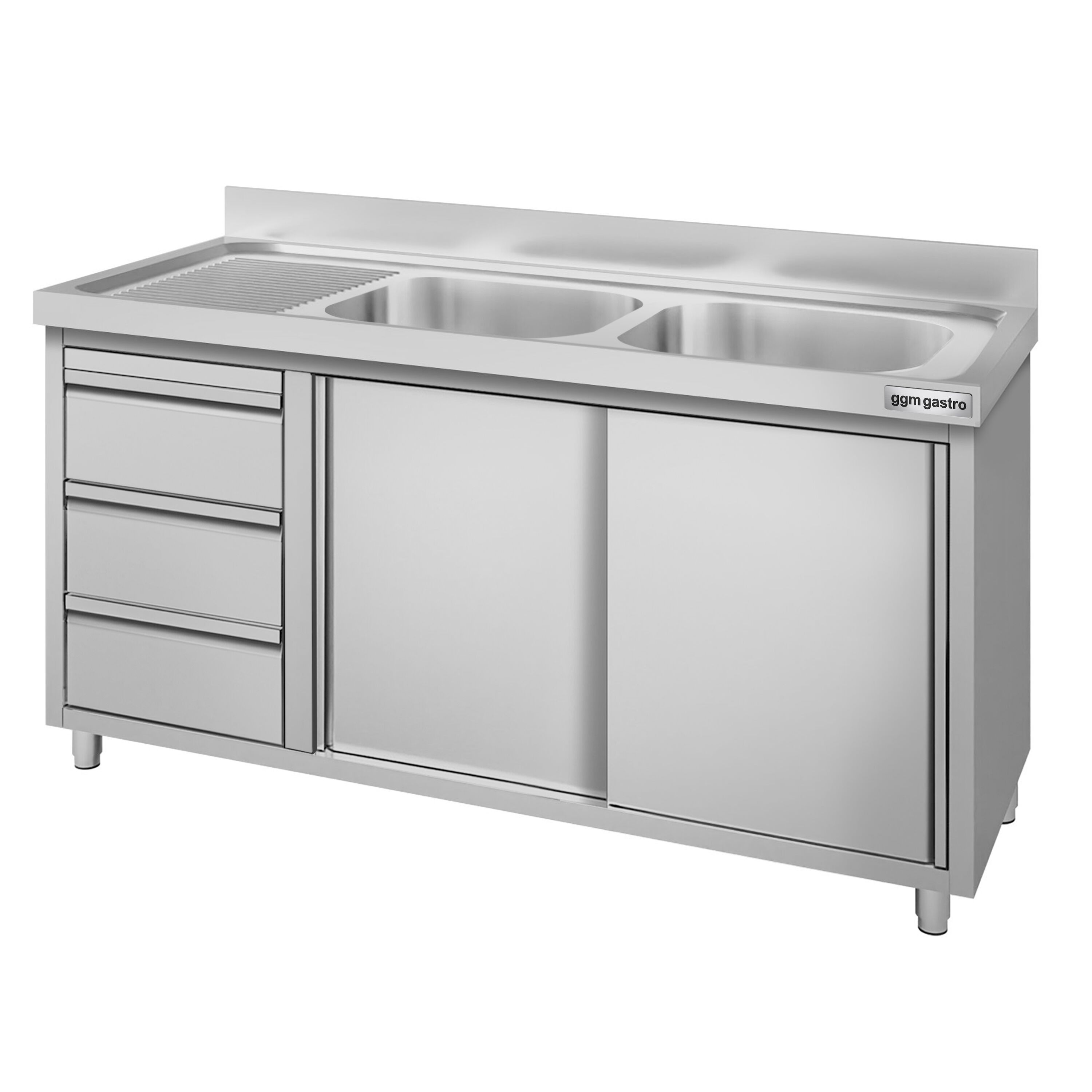 Meuble évier ECO - 1400 x 600 mm - avec 3 tiroirs & 2 bacs à droite