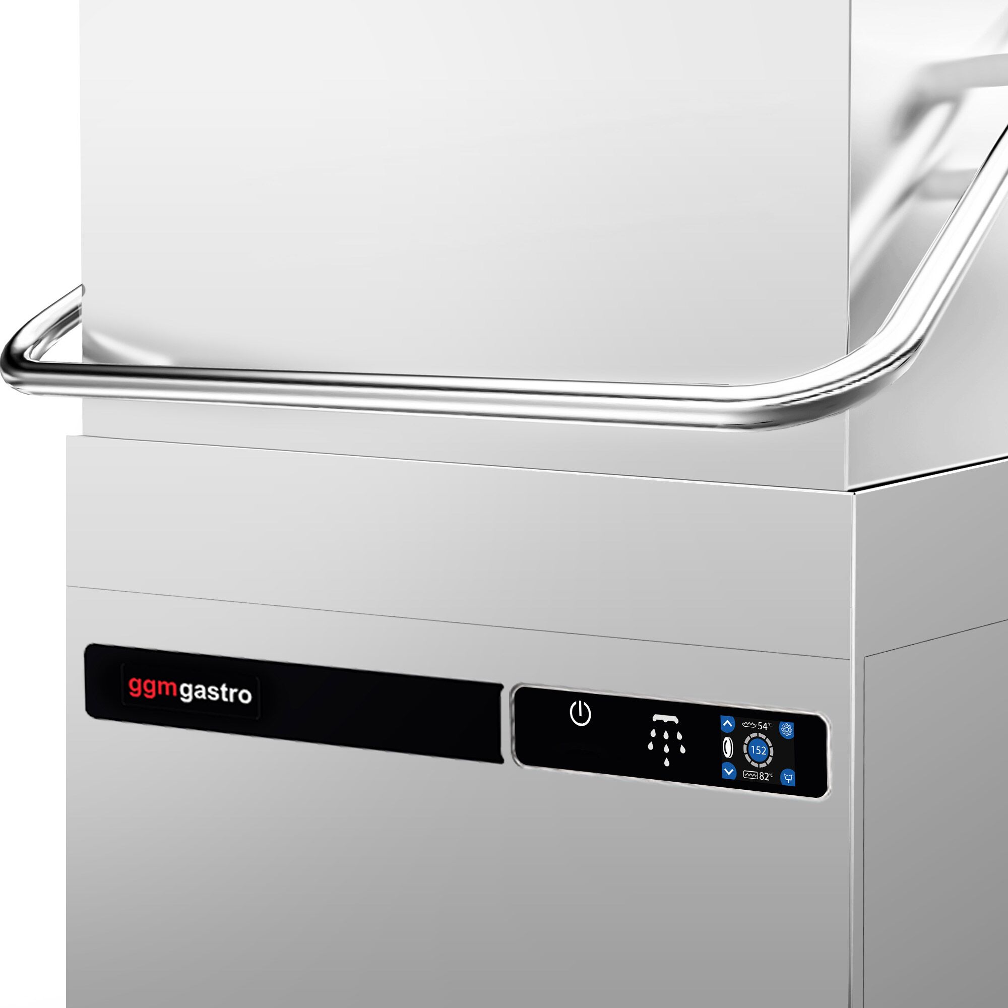 Lave-vaisselle à capot – Écran tactile – 9,66 kW – avec table d’entrée à gauche et table de sortie à droite incluses – avec pompe de détergent, de rinçage et de vidange