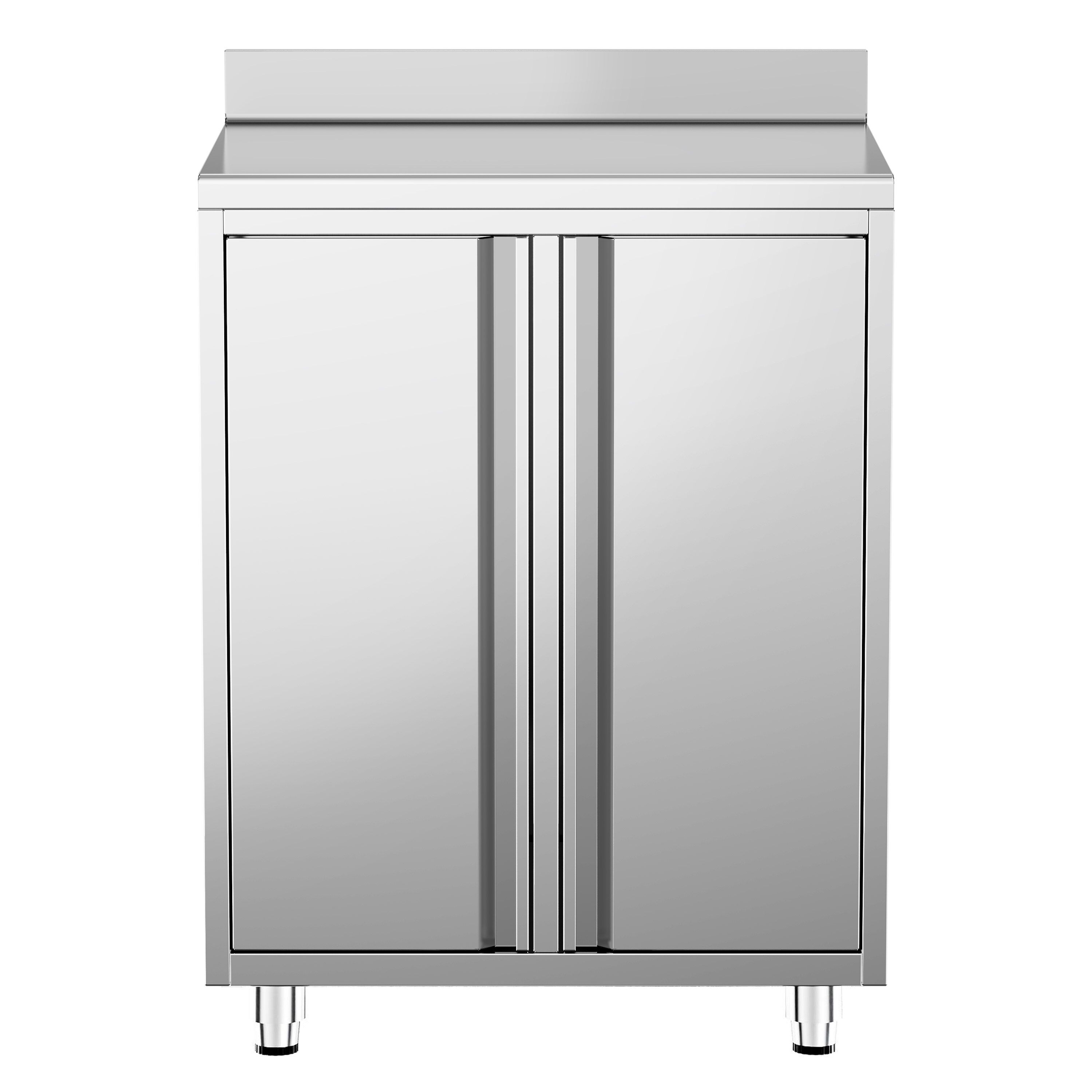 Table armoire en acier inoxydable - 800x600mm - avec portes battantes - avec dosseret - pour cafetière à filtre