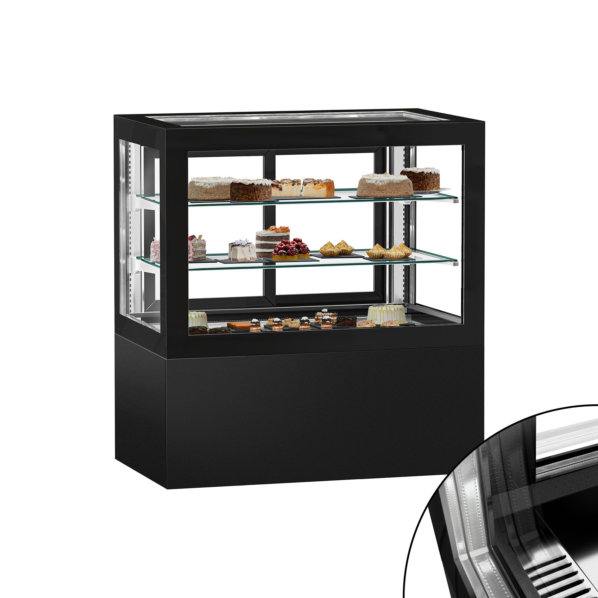 Vitrine de comptoir réfrigérée - 570L - 1210mm - Double vitrage - portes coulissantes vitrées arrière - Noir