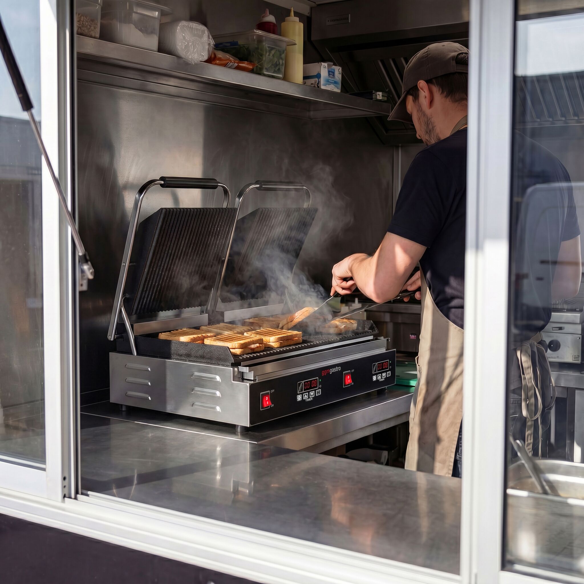 Contactgrill - 3600W - platen: boven & onder geribbeld - Grilloppervlak: 480x230mm