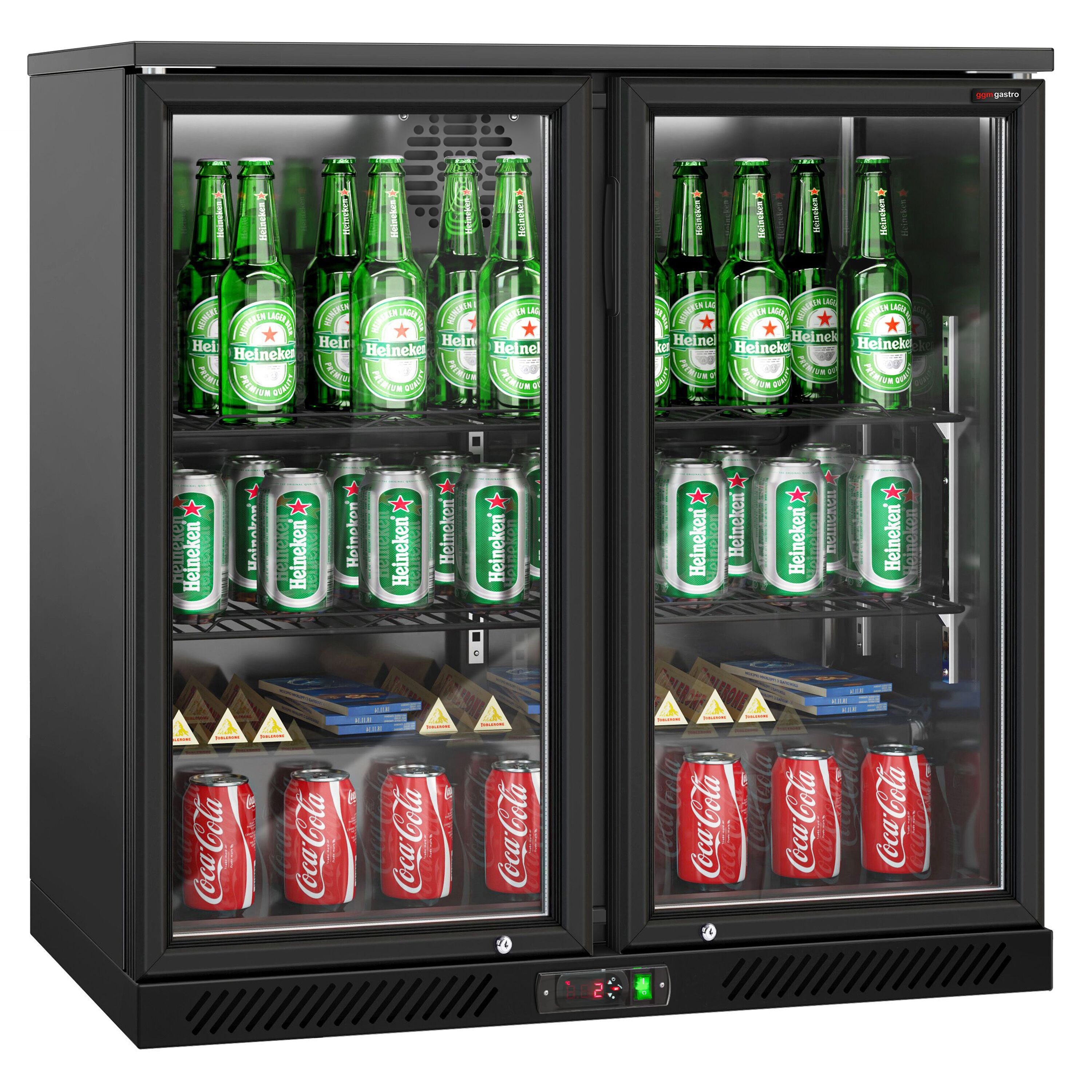 Réfrigérateur de bar – 900 mm – 220 litres – avec 2 portes vitrées battantes – Extérieur & intérieur Noir