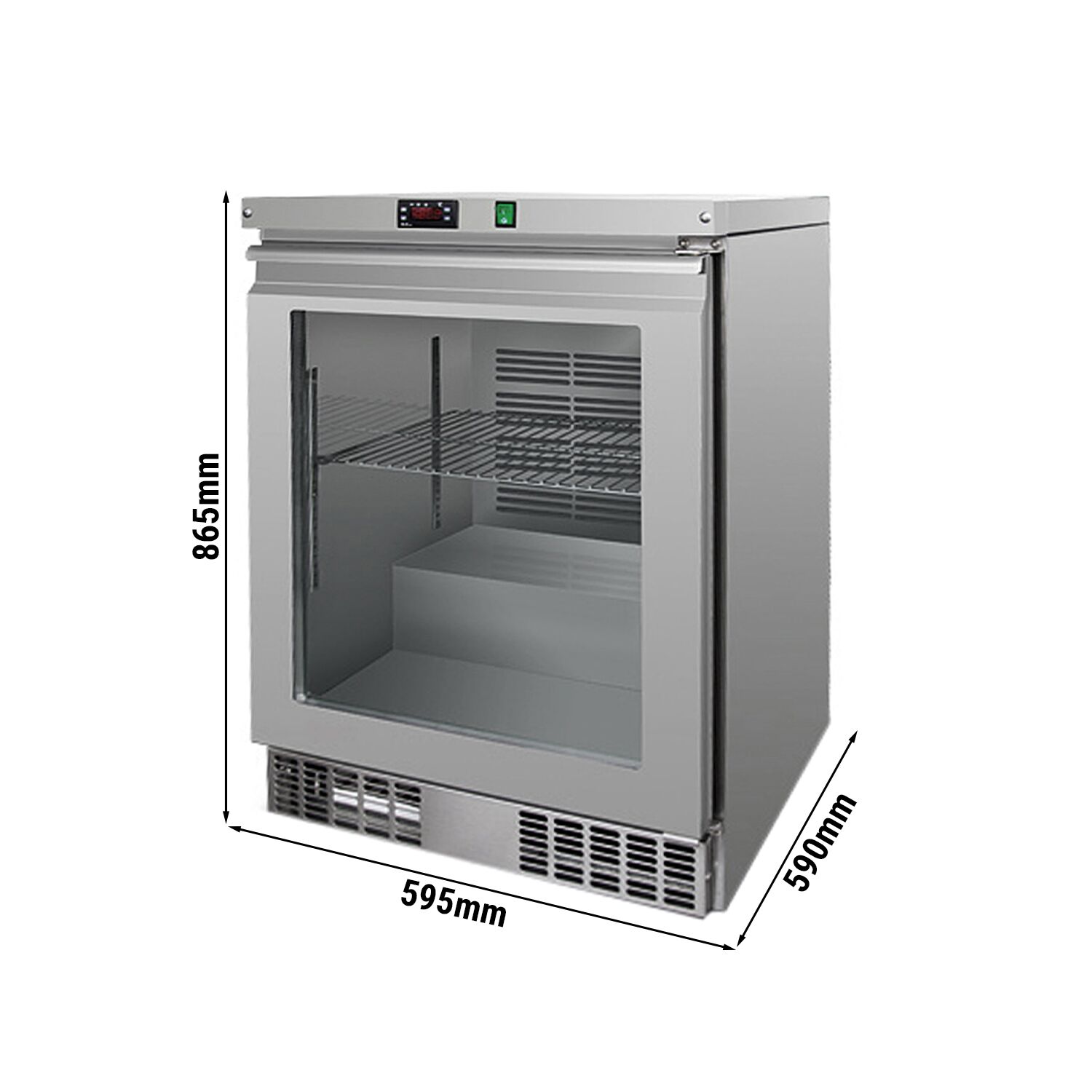 Congélateur sous plan en acier inoxydable AISI 304 PREMIUM - 110 L - avec 1 porte vitrée & 1 grille plastifiée