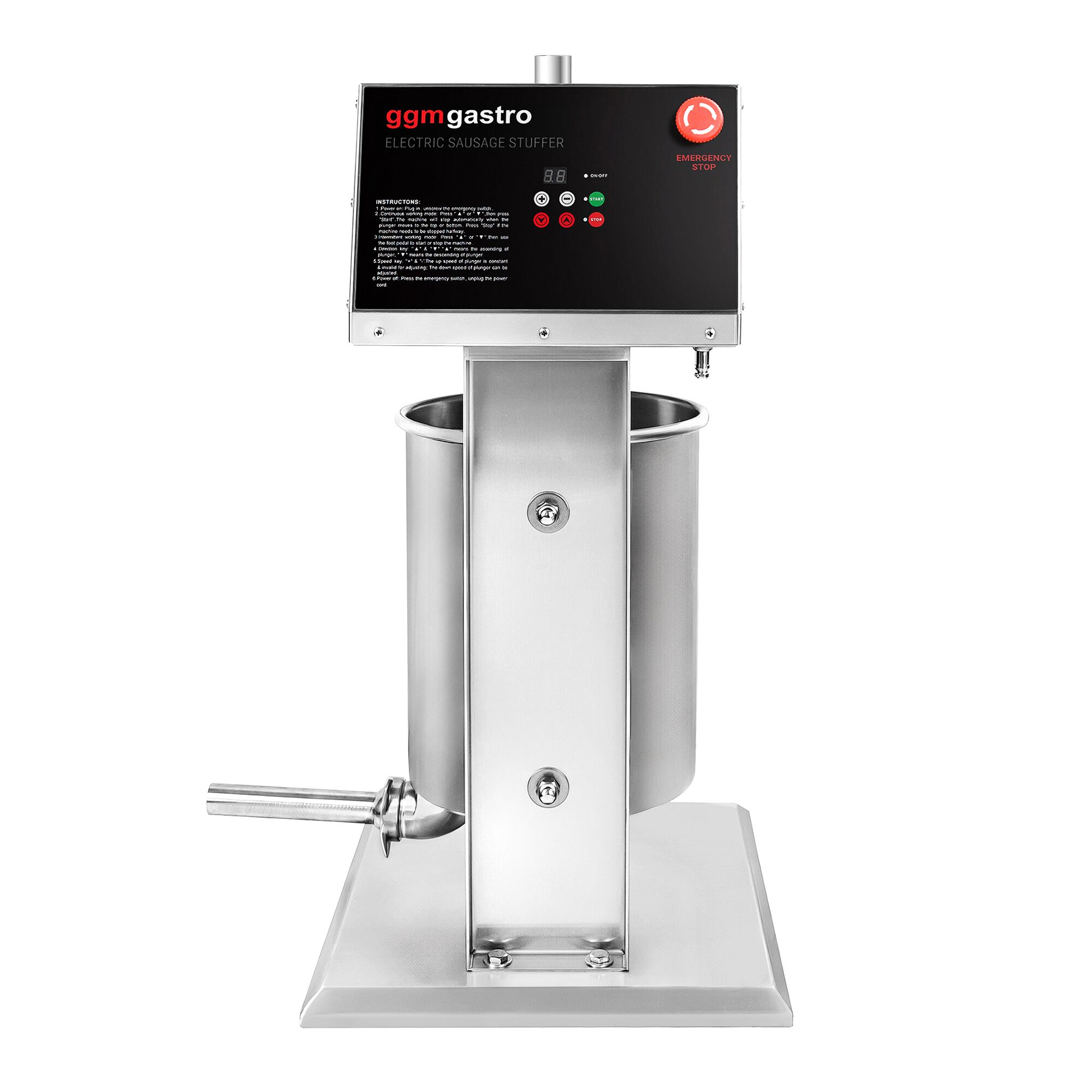 Poussoir à saucisses Électrique & Machine à churros - 20 Litres - 180 Watts - inox - incl. 4 Embouts à saucisses & 3 Embouts à churros
