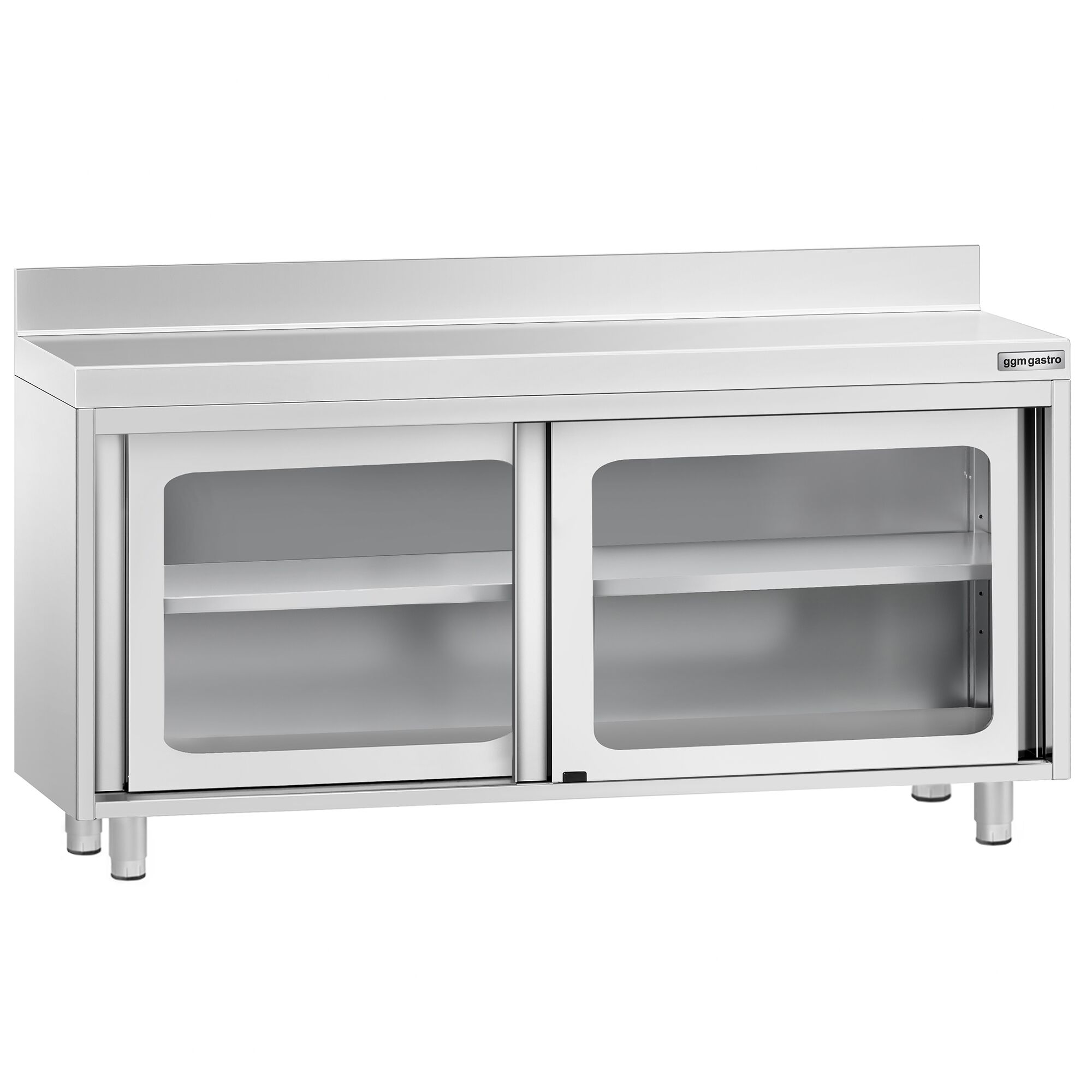Table armoire en acier inoxydable PREMIUM - 1600x600mm - avec portes coulissantes vitrées - avec dosseret