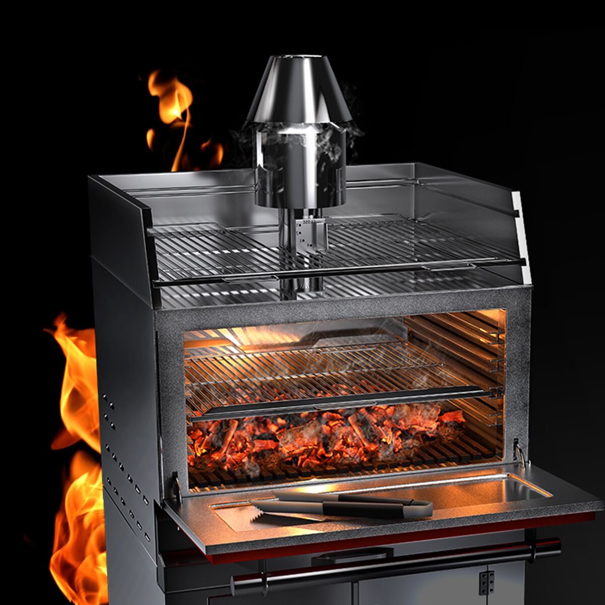 Houtskooloven - 890mm - rood - 4 grillroosters