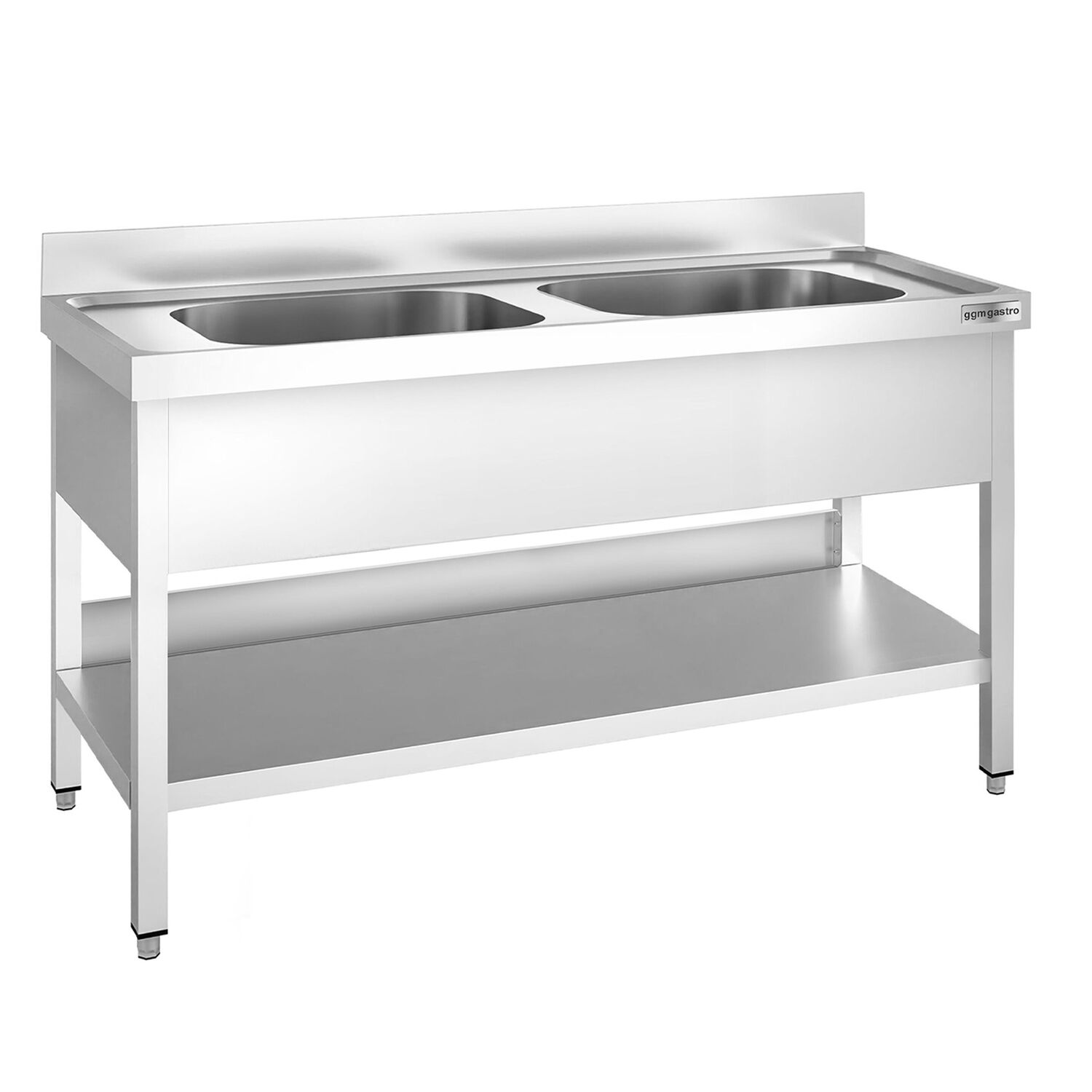 Plonge en inox PREMIUM - 1600x600mm - avec étagère basse - 2 bacs au centre