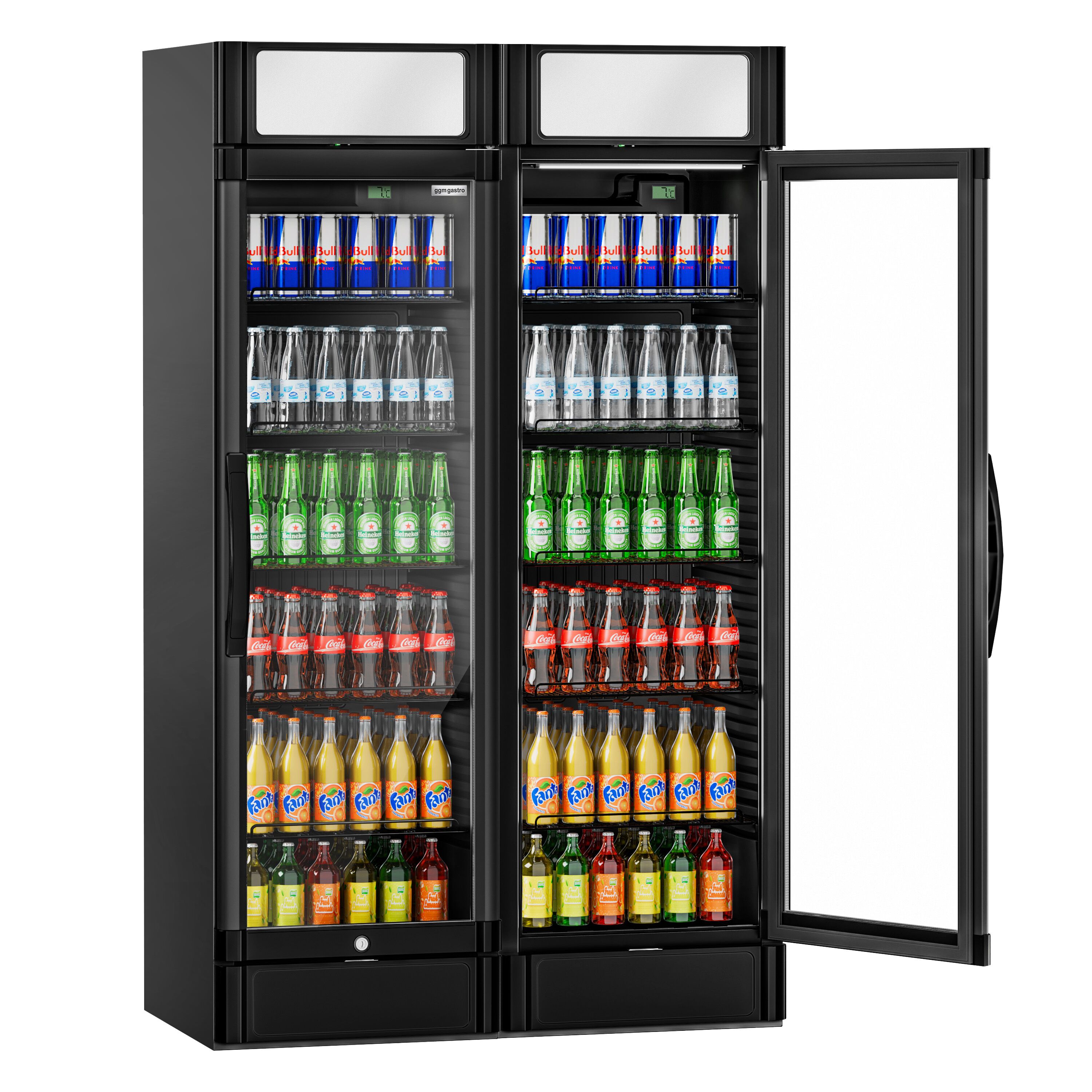 (2 pièces) Vitrine réfrigérée à boissons - 690 litres - avec 2 portes vitrées et écran publicitaire