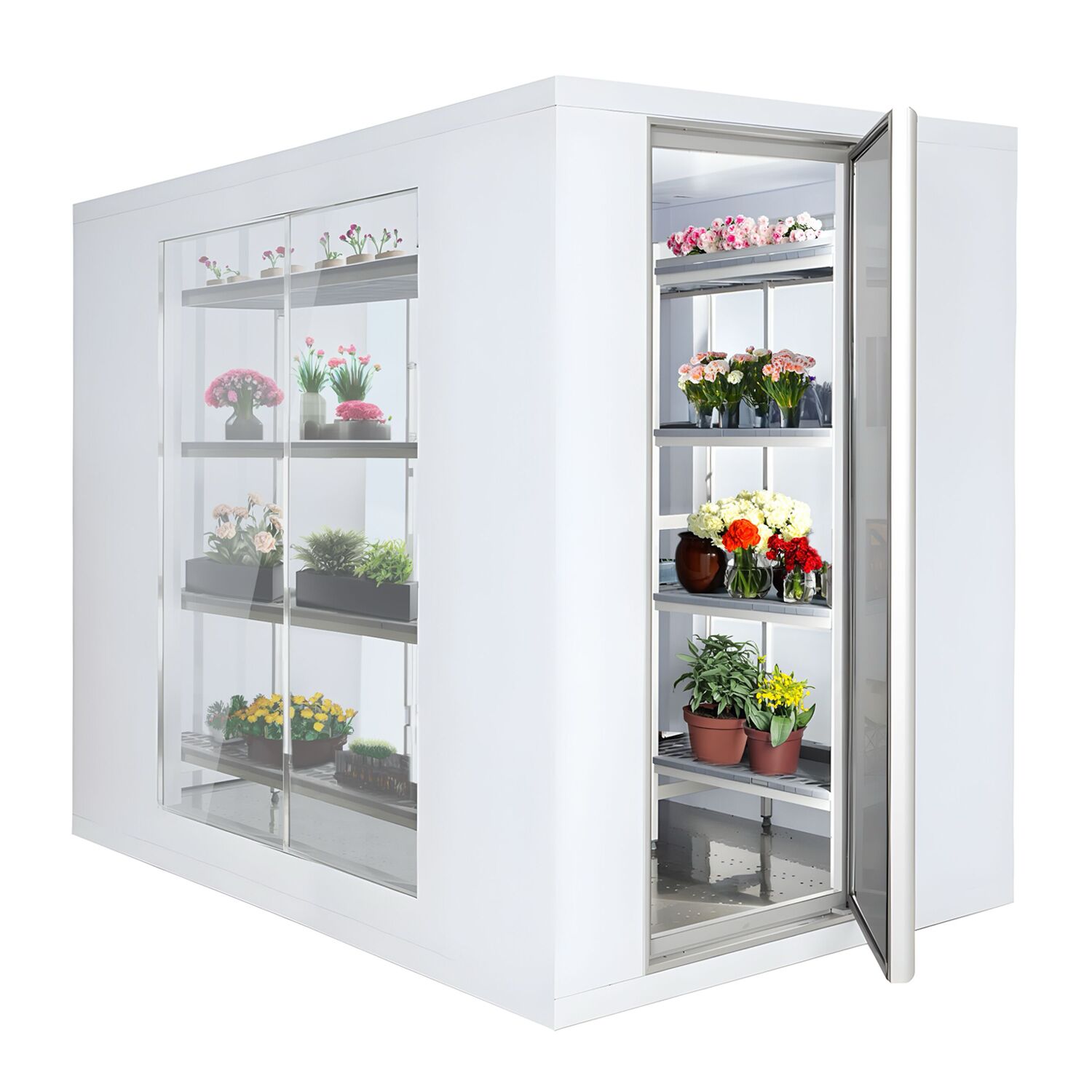 Chambre froide - 1200 x 2100 mm - 3,7 m³ - avec 3 côtés en verre