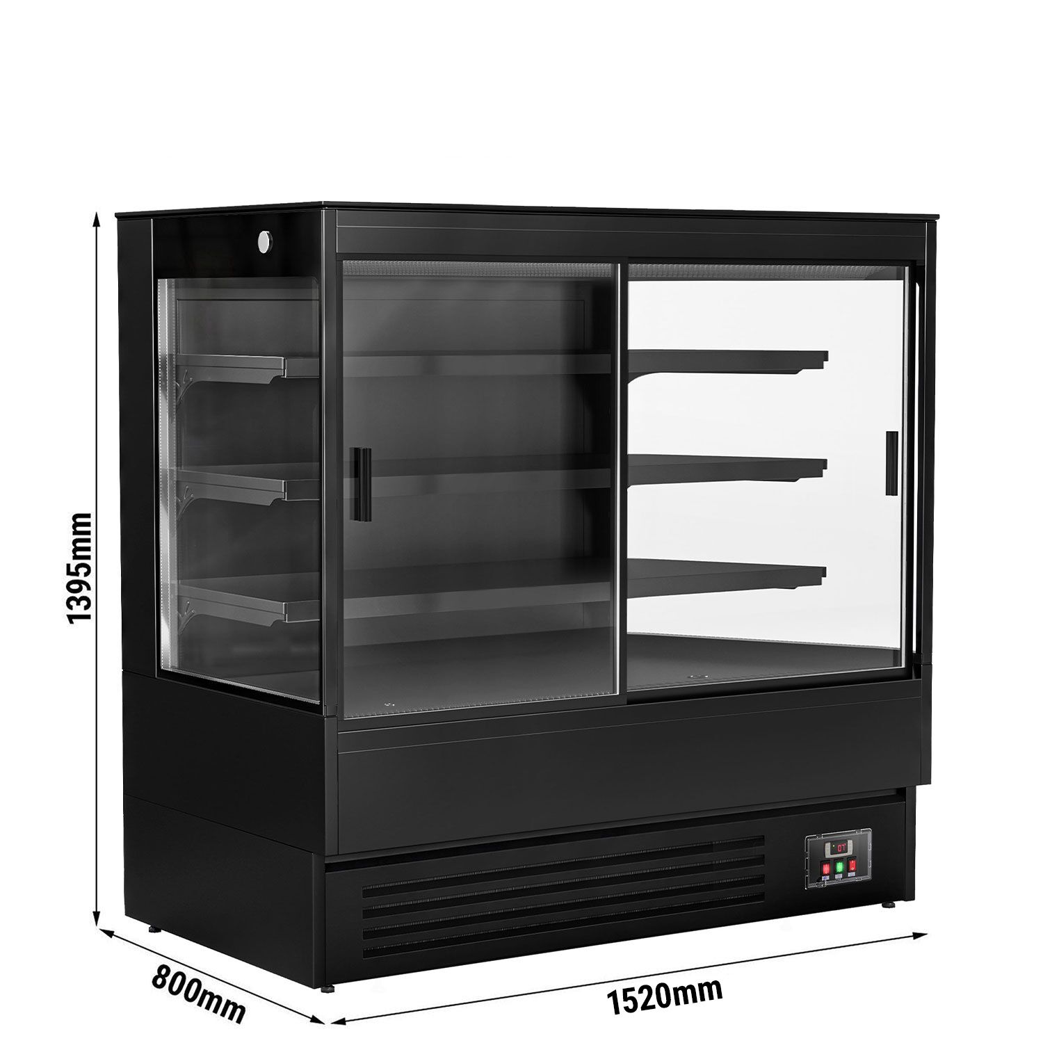 Commercial multideck display fridge - 1520mm - 493L - with 2 double‑glazed sliding doors & 3 shelves - Black