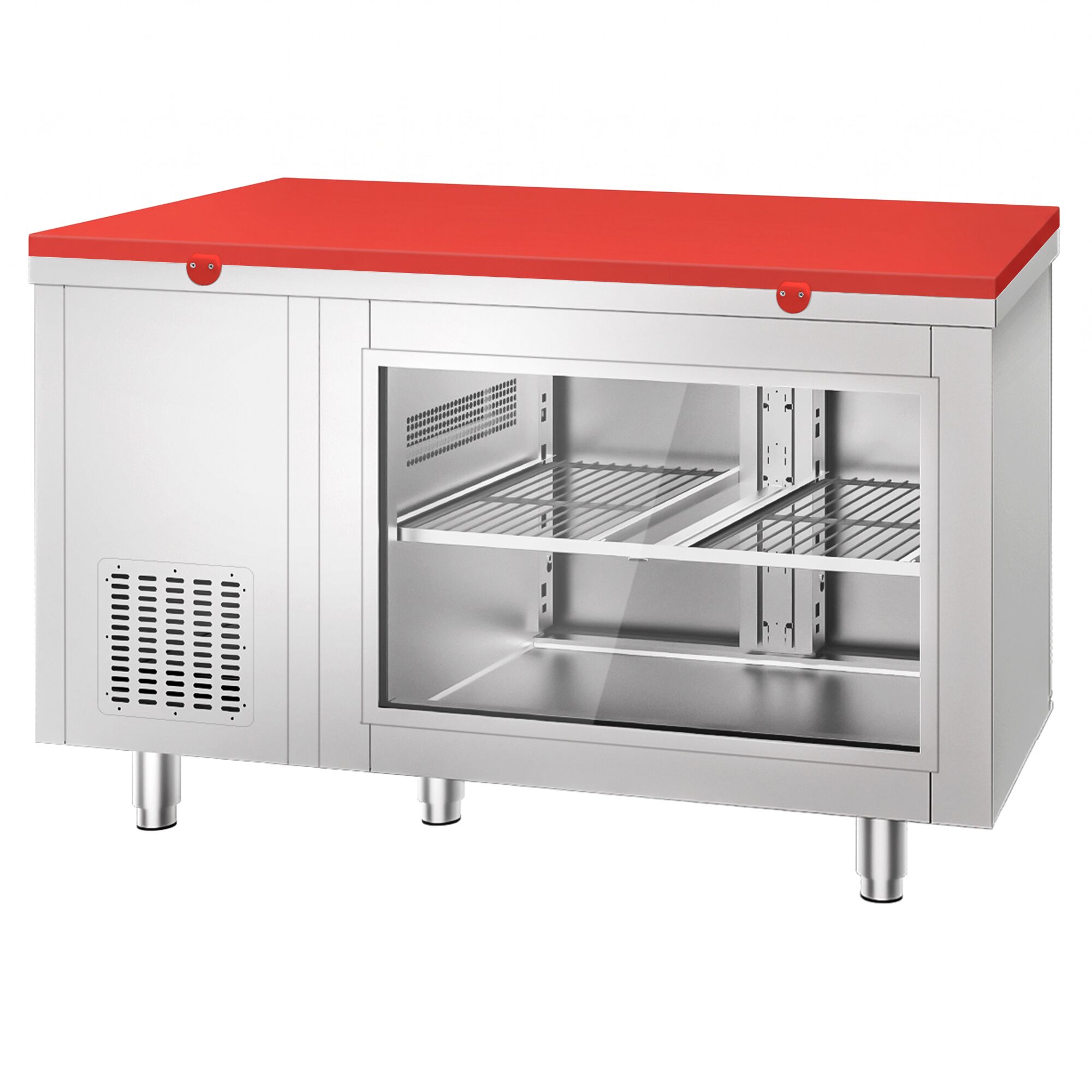 Refrigerated Counter – 1400 × 700 mm – Rear Side with 2 Doors – Glass Front – incl. Red Cutting Board