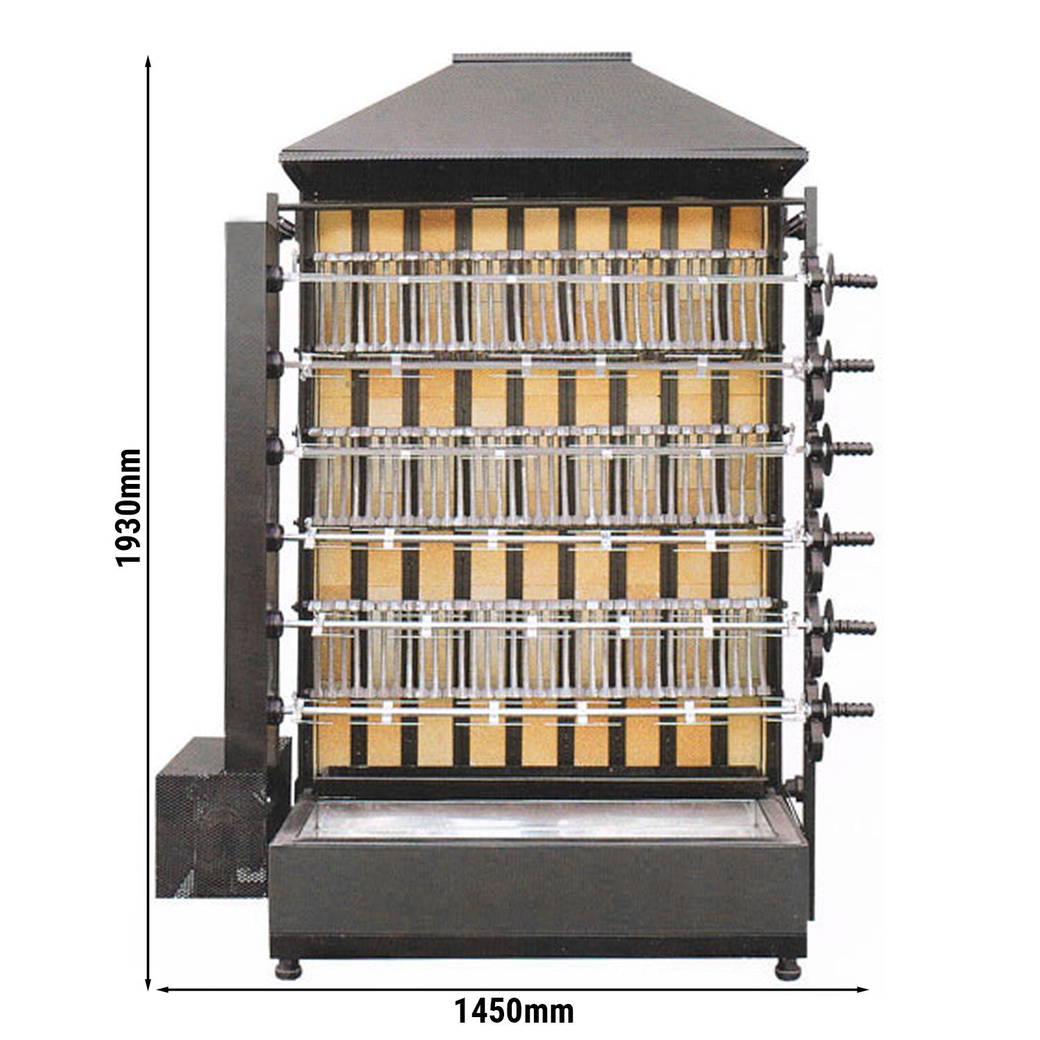 Grill à charbon pour poulets – avec 6 broches pour jusqu’à 36 poulets