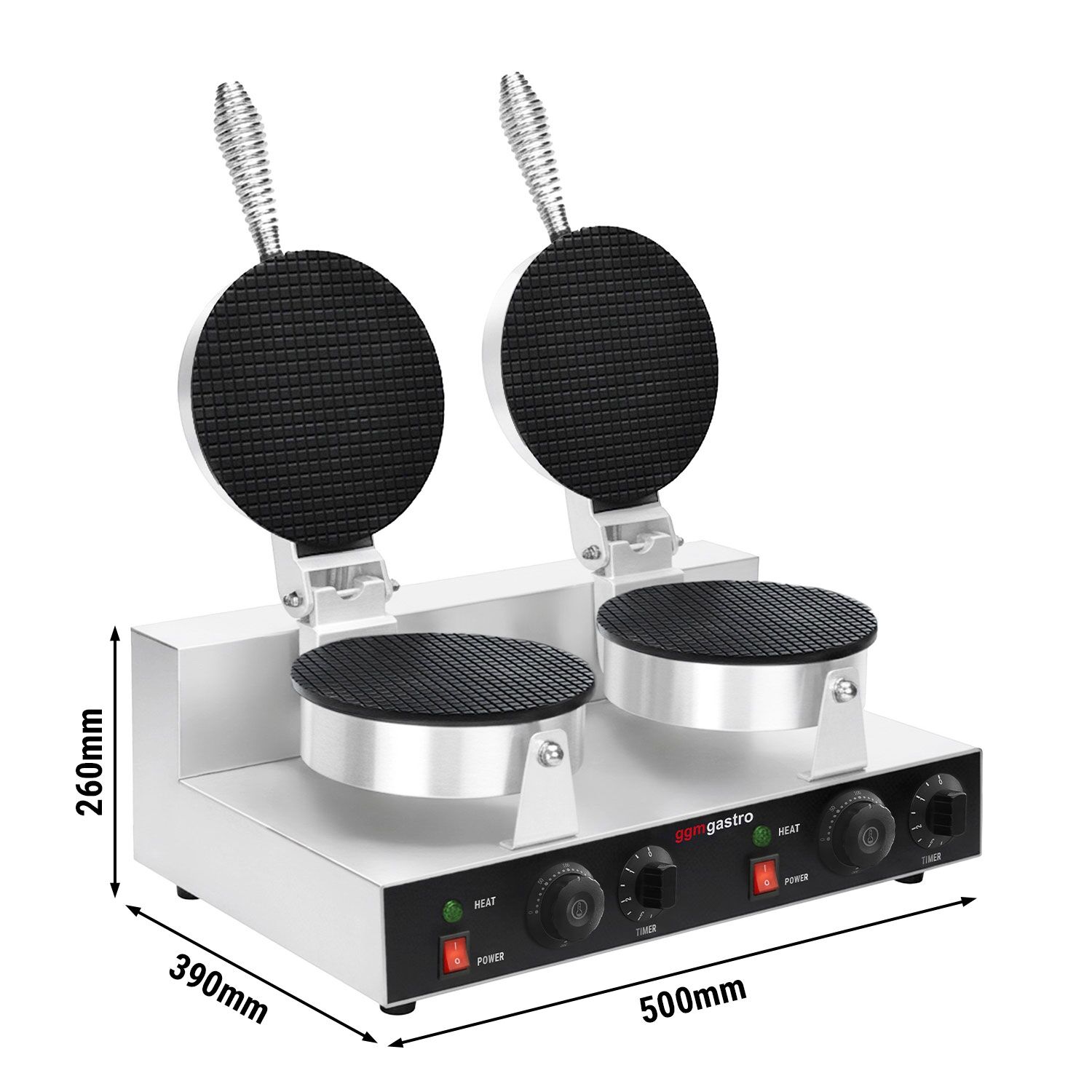 Gaufrier – double – manuel – 2,6 kW – pour cornets de glace – Ø 190 mm