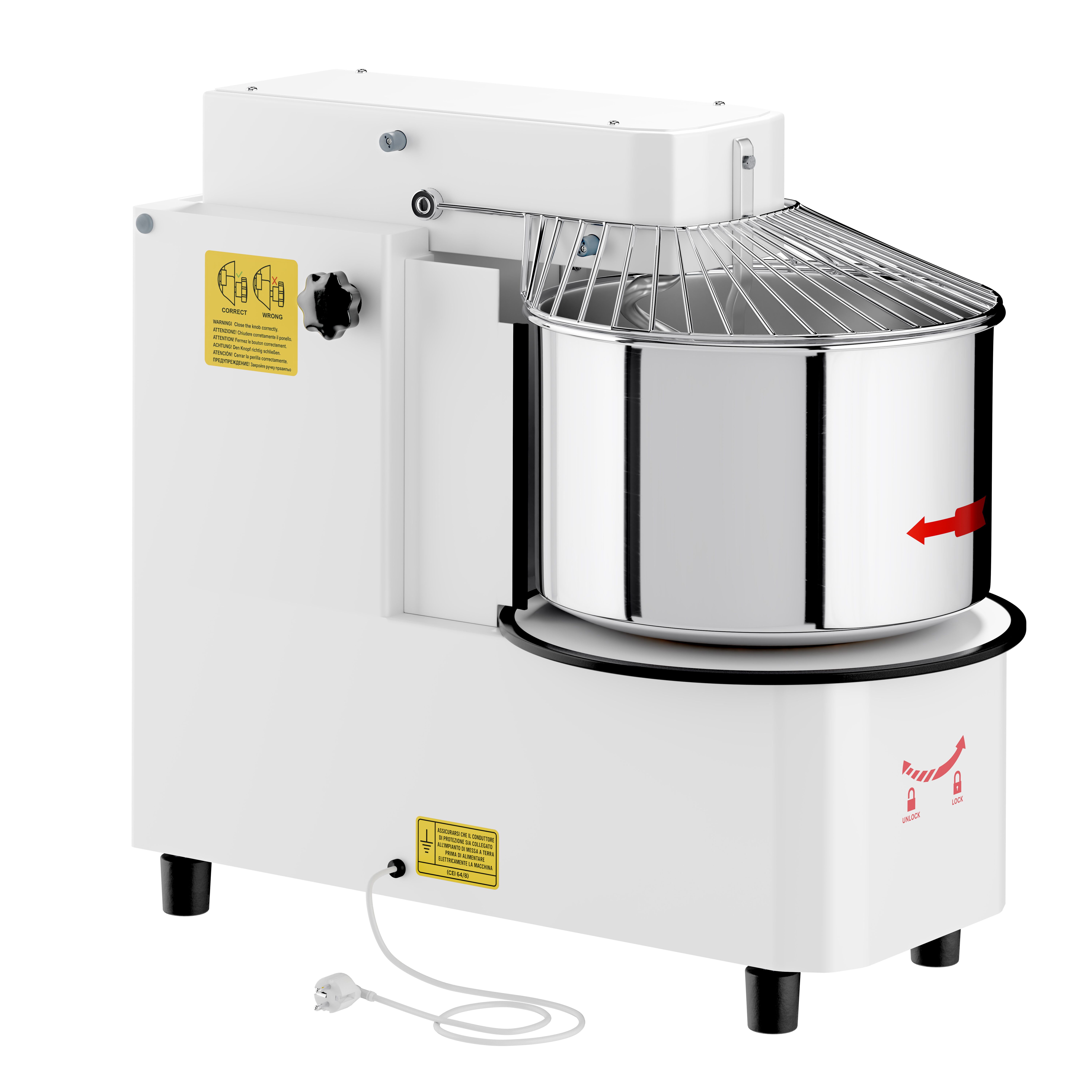 Pétrin à Pâte / Pétrin à spirale - 33 Litres / 25 kg - 2 Vitesses - Cuve Amovible & Tête Relevable - Fonction Minuterie