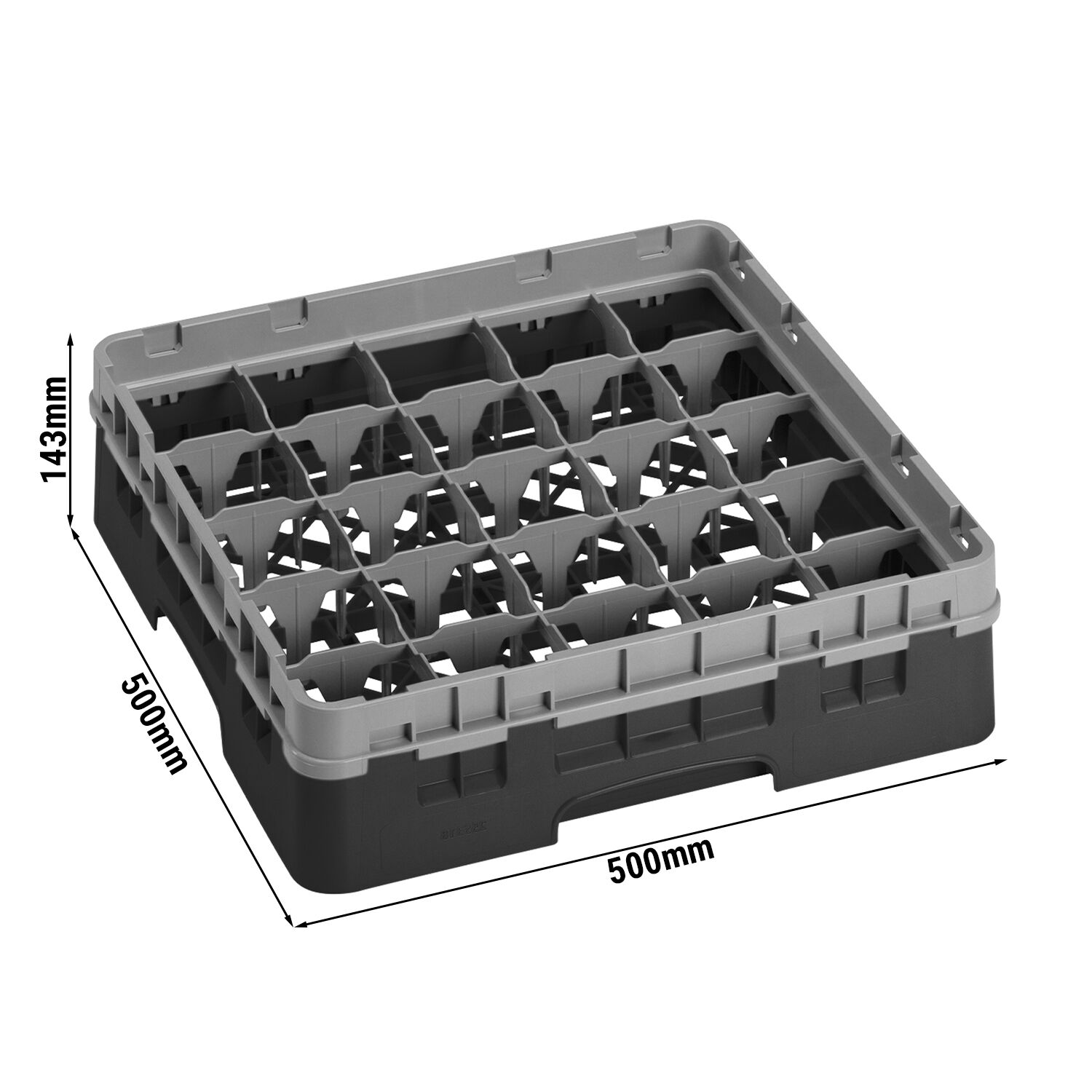 CAMBRO | CAMRACK® - Glazenwasmand 1/1 - 25 vakken - met 1 verlengstuk - 500x500mm - Zwart