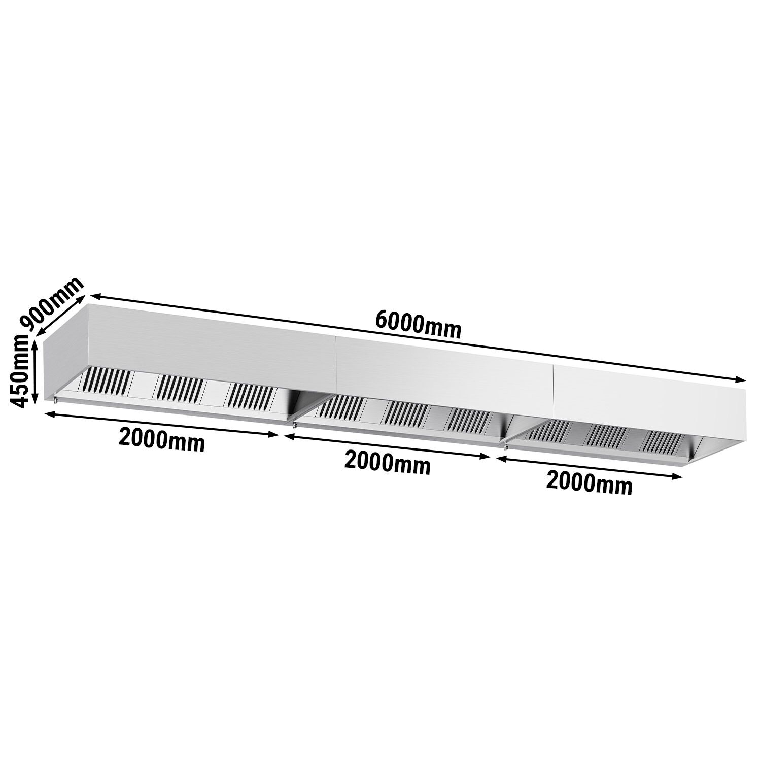 Kutu Tipi Davlumbaz - 6000mm - Alevsavar Filtreli - Aydınlatmalı